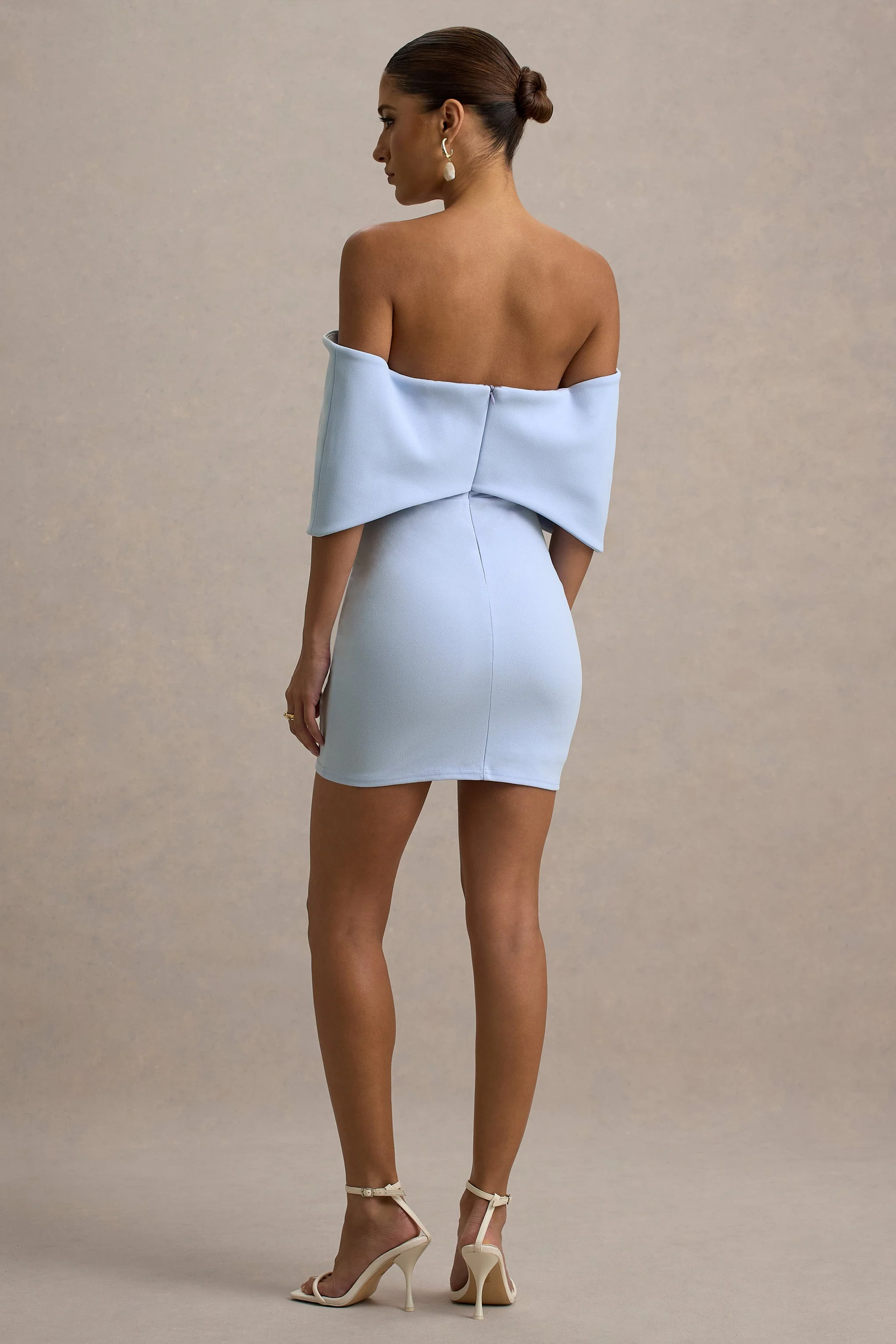 Sadie | Powder Blue Bow Bardot Mini Dress - Image 2