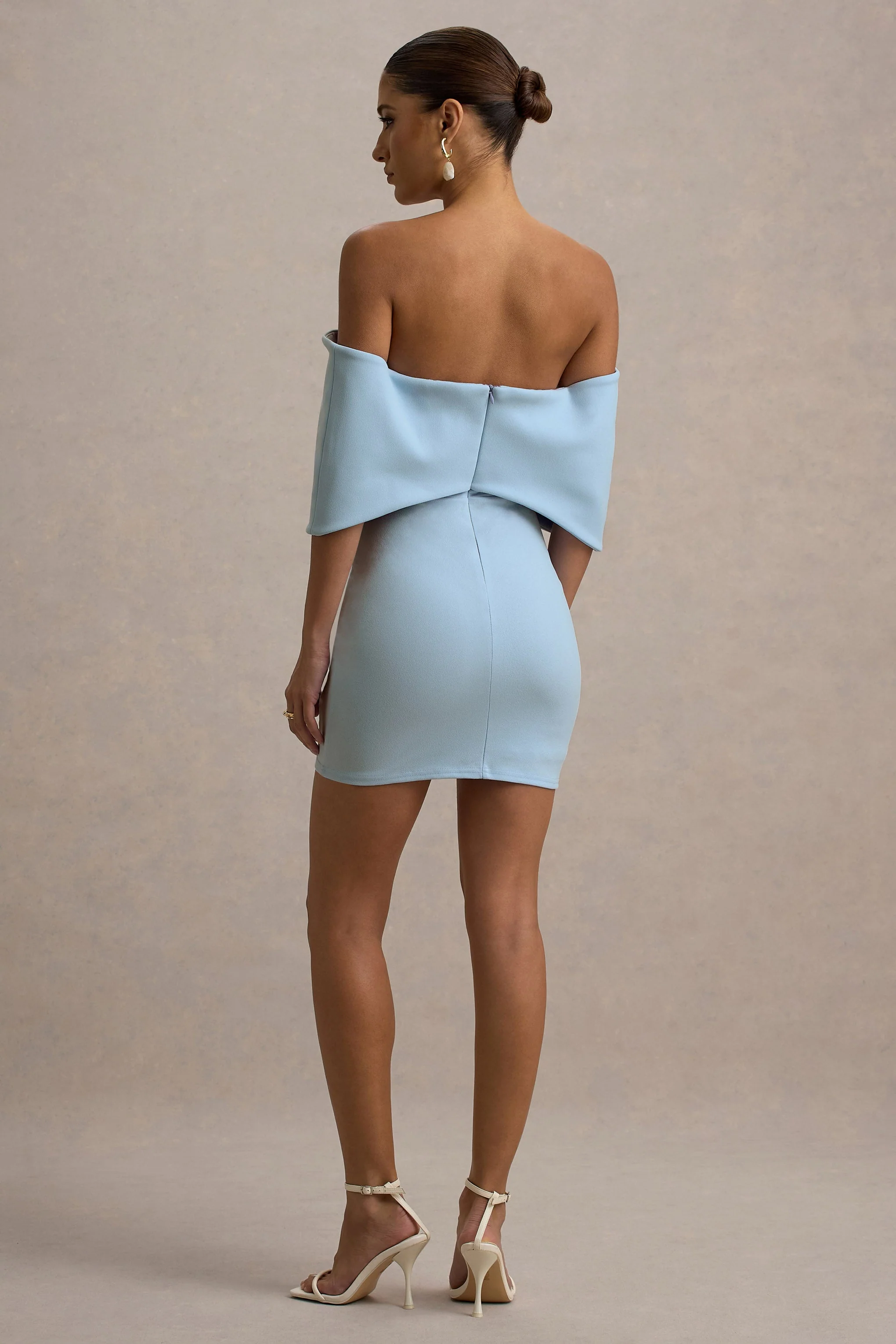 Sadie | Powder Blue Bow Bardot Mini Dress - Image 8