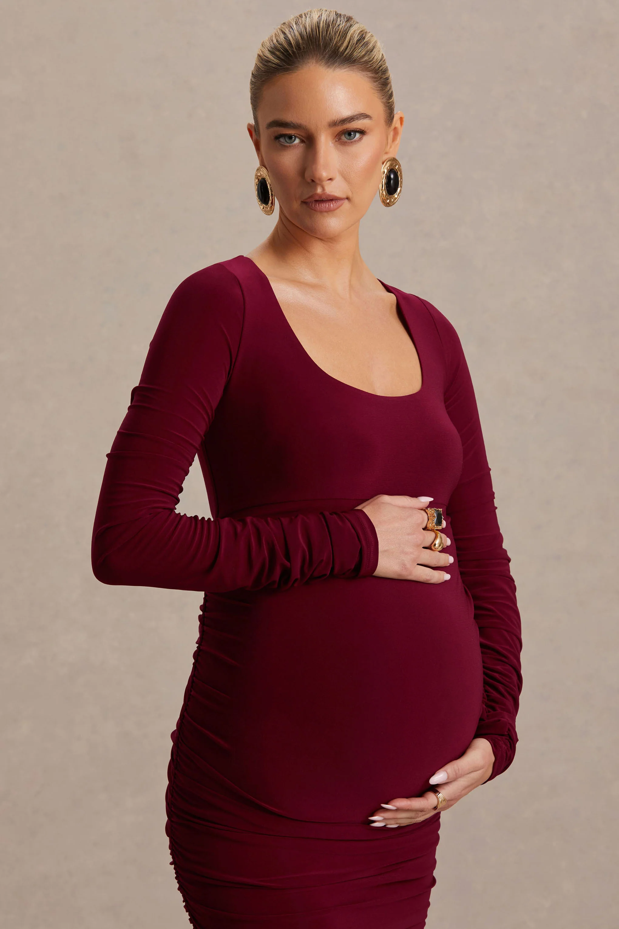 Saffron | Berry Scoop-Neck Maternity Midi Dress - Image 6
