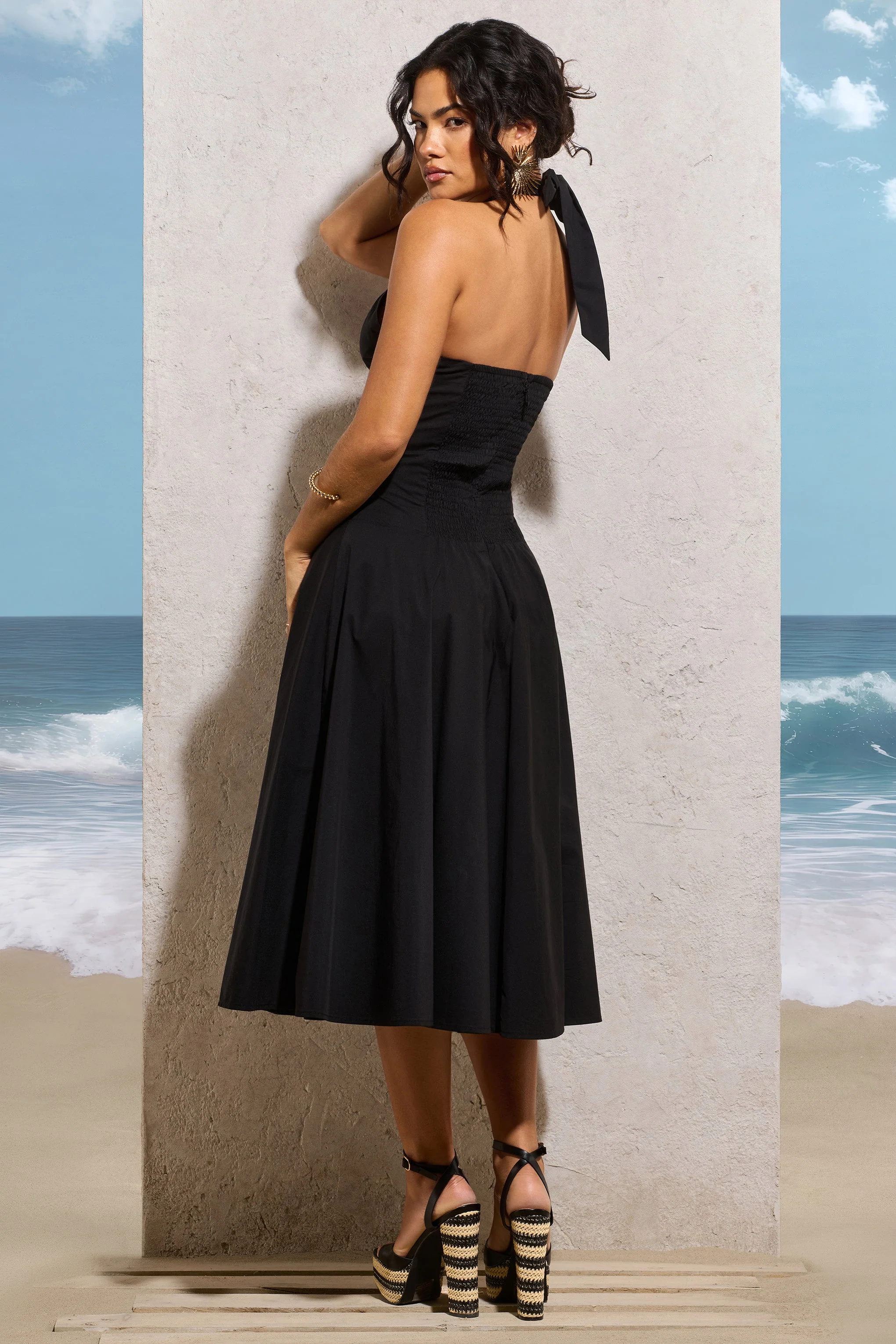 Saint-Malo | Black Halter-Neck Midi Dress - Image 5