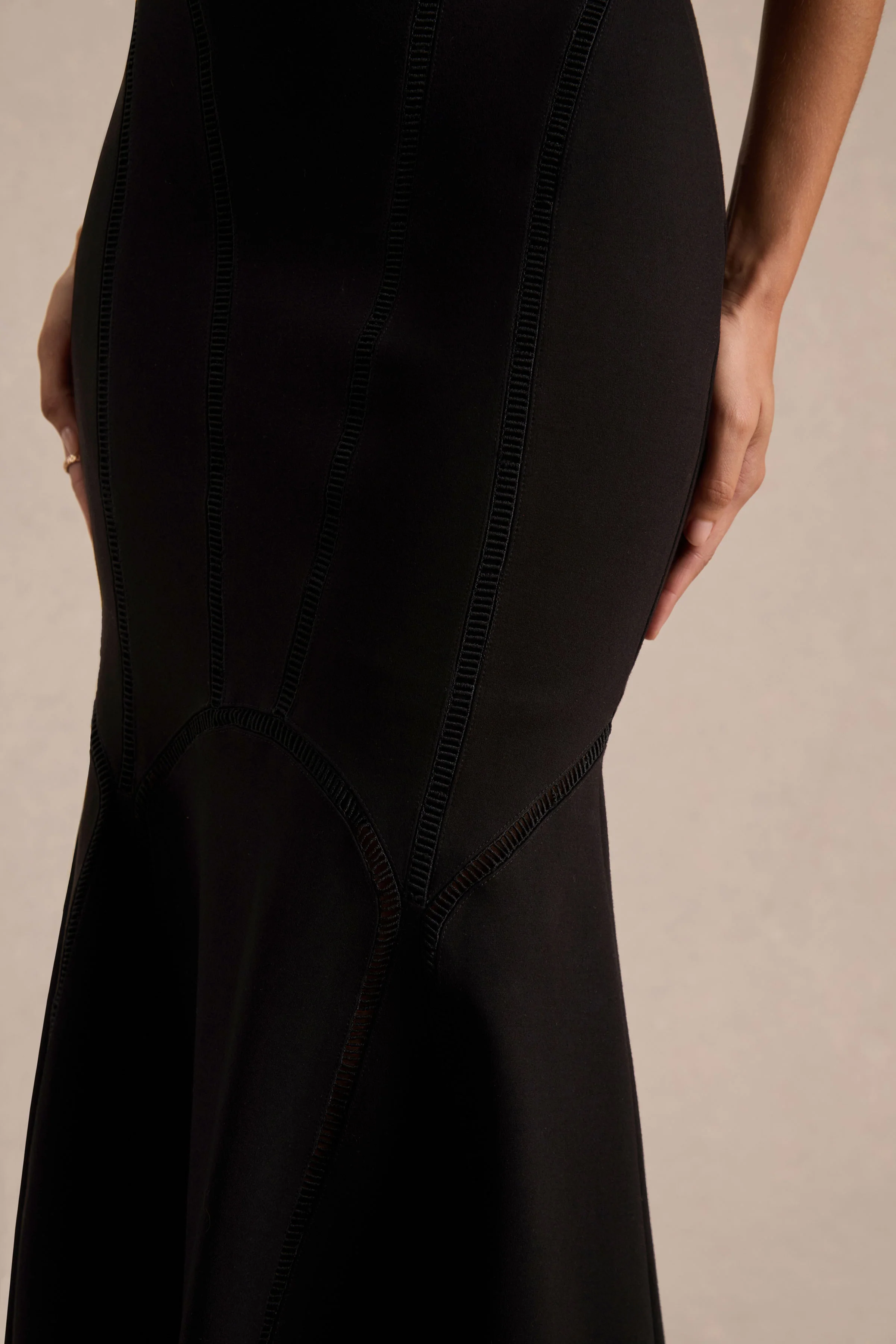 Sally | Black Crew-Neck Midi Dress With Drop Waist And Pleated Detailing - Image 6