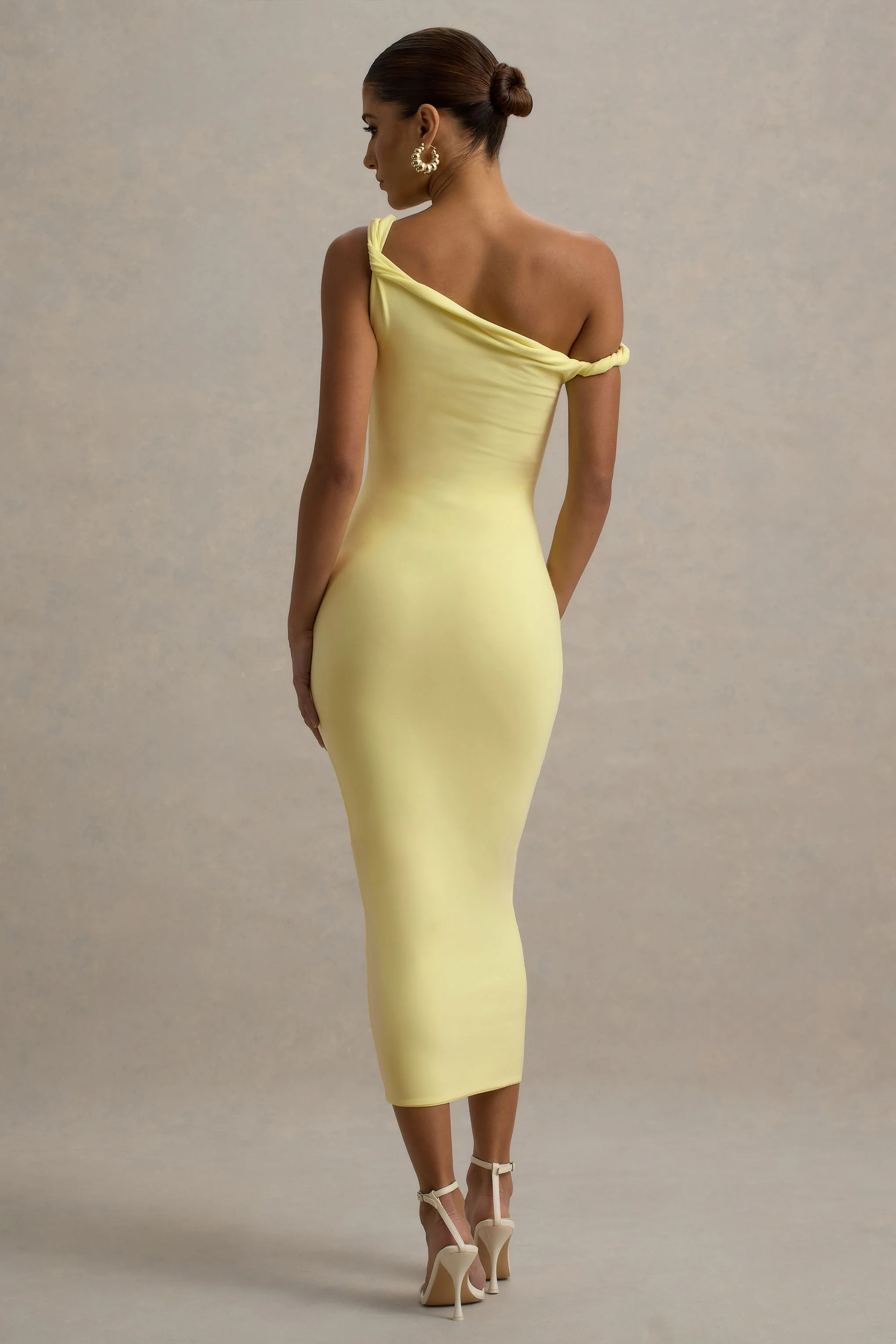 Salome | Lemon Twisted Asymmetric Midi Dress - Image 2