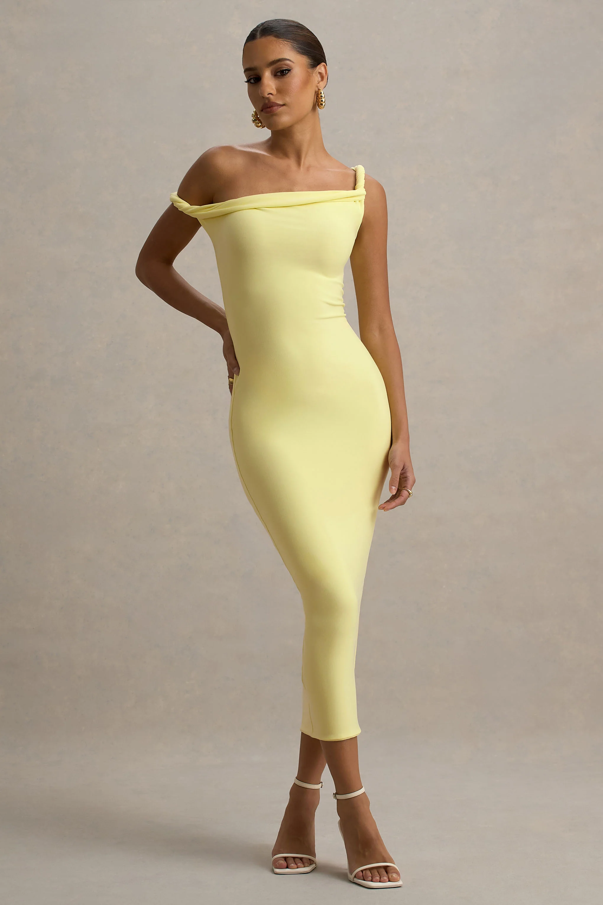 Salome | Lemon Twisted Asymmetric Midi Dress - Image 4