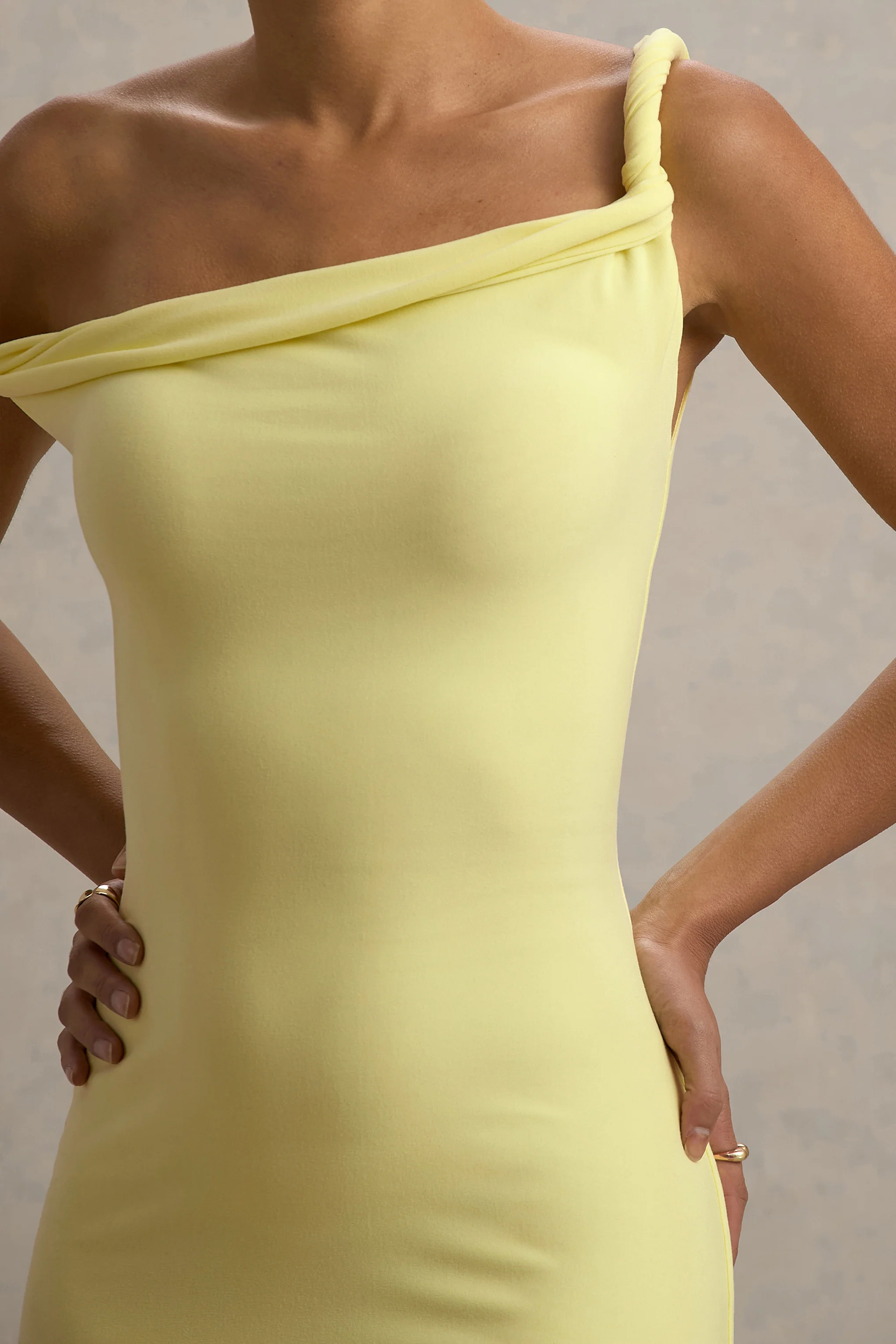 Salome | Lemon Twisted Asymmetric Midi Dress - Image 6