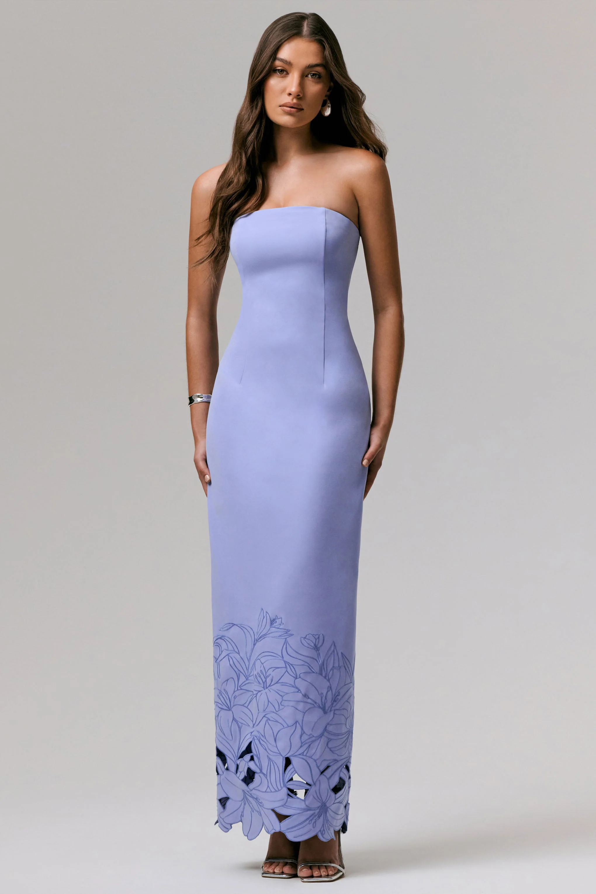 Samara | Purple Bandeau Maxi Dress With Cut-Out Crochet Hem - Image 2