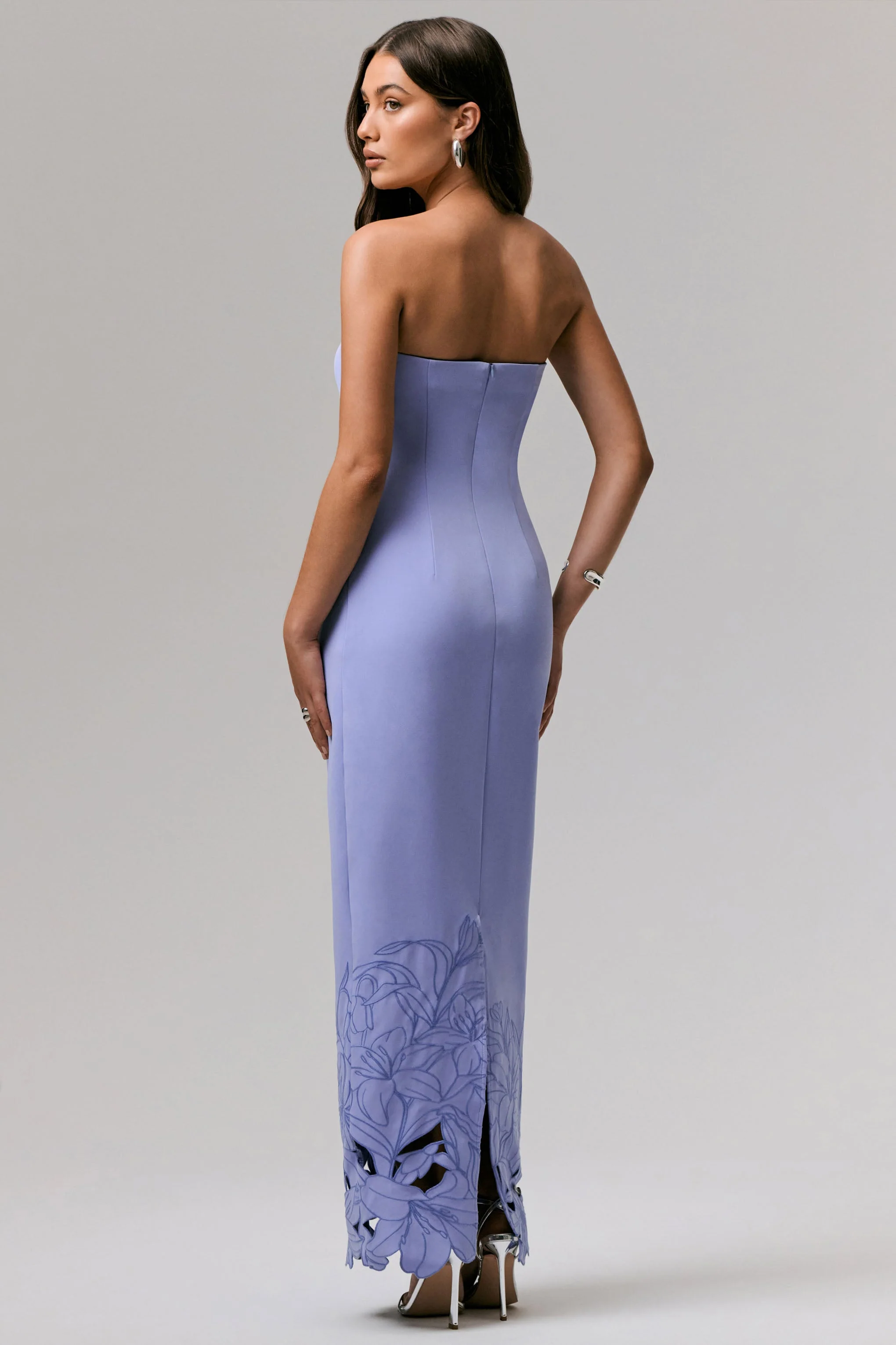 Samara | Purple Bandeau Maxi Dress With Cut-Out Crochet Hem - Image 3