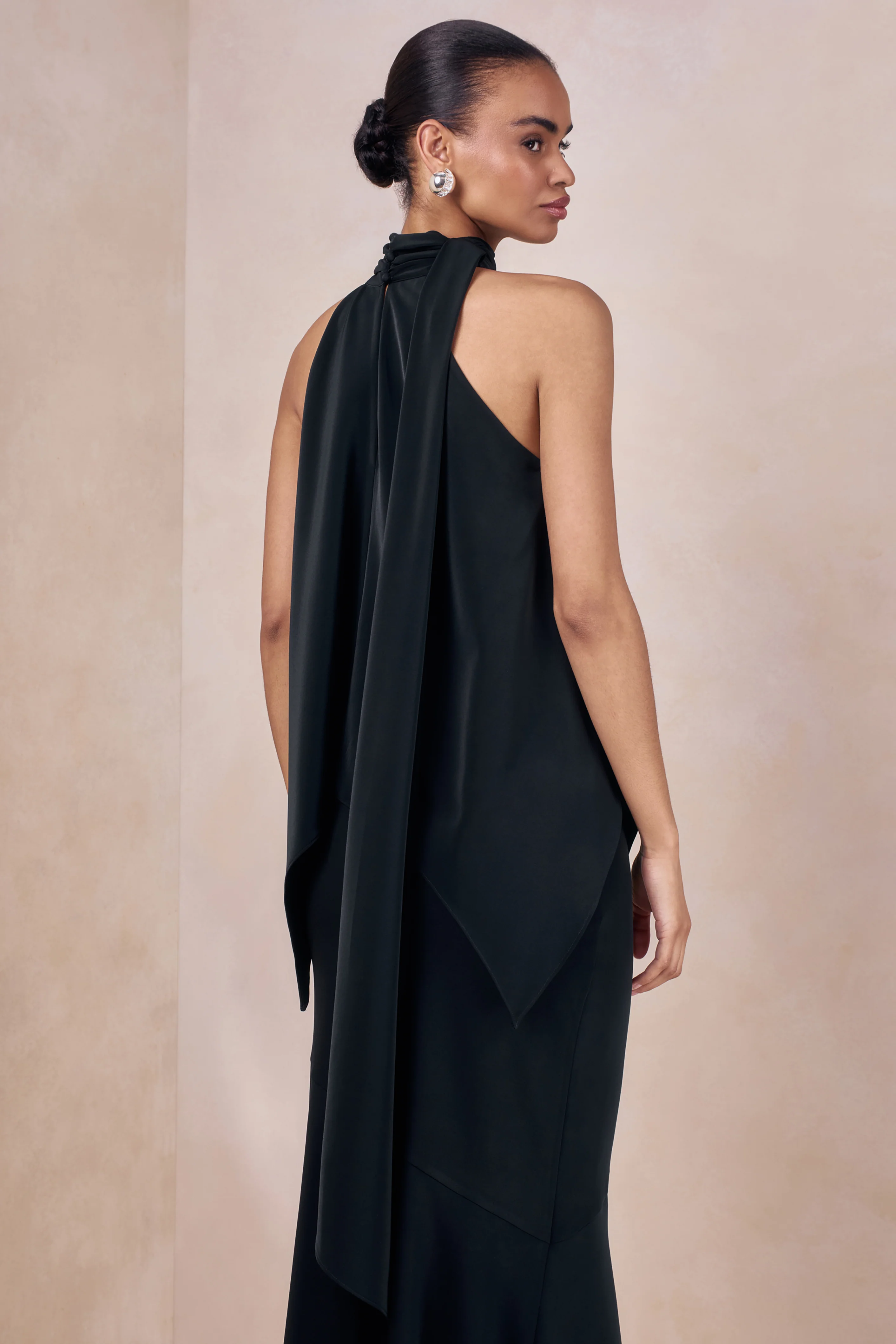 Sancelle | Black Matte Satin Halter-Neck Top - Image 2