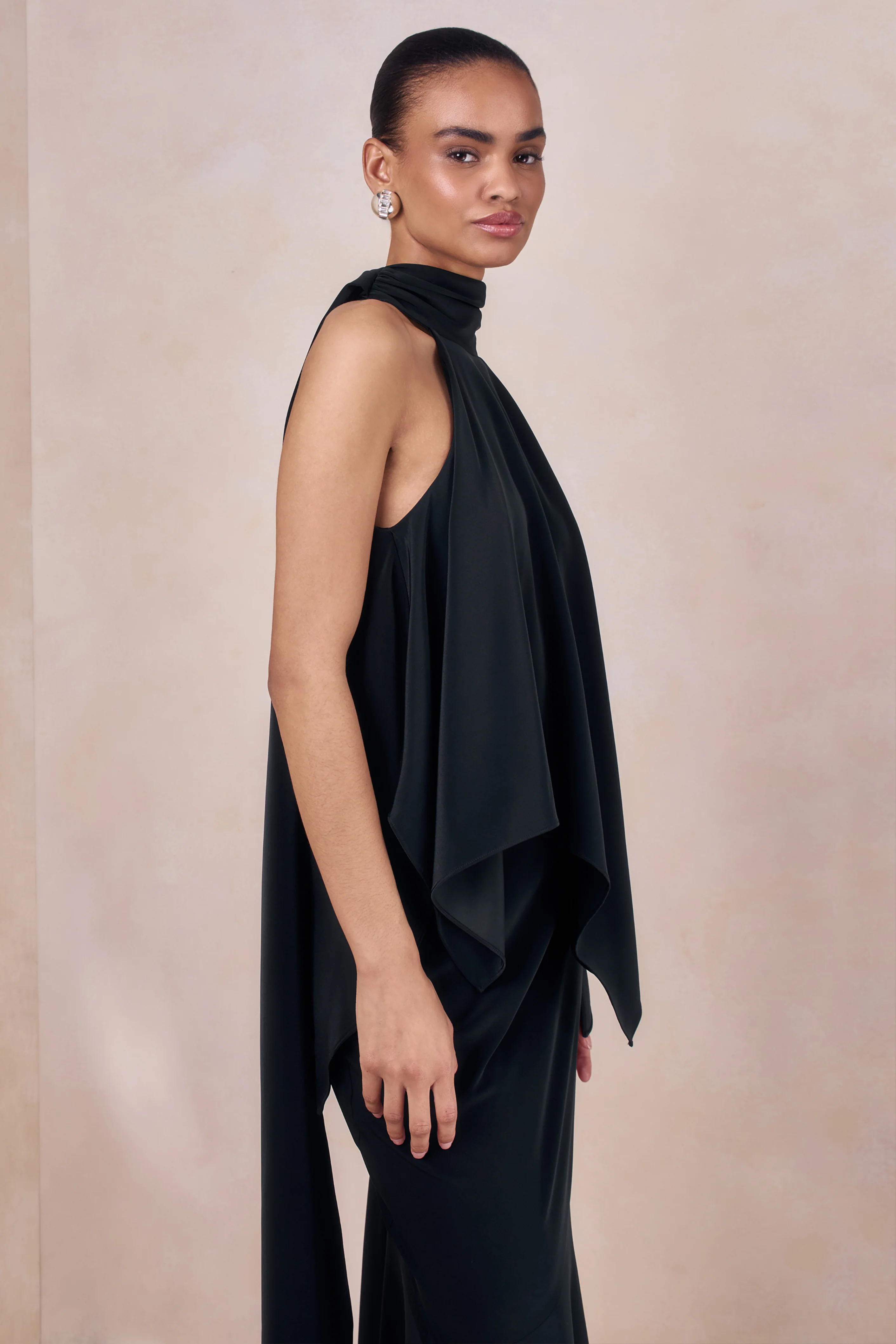 Sancelle | Black Matte Satin Halter-Neck Top - Image 5