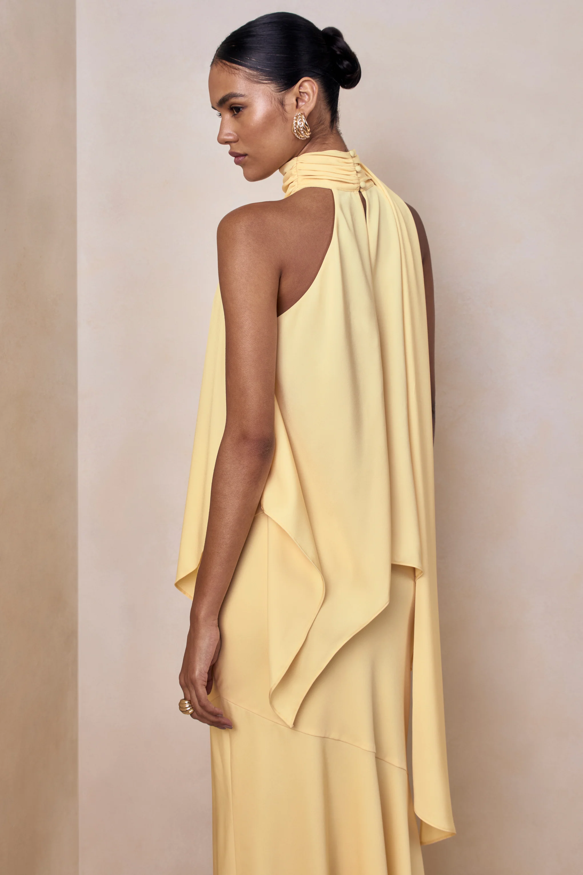 Sancelle | Lemon Matte Satin Halter-Neck Top - Image 2