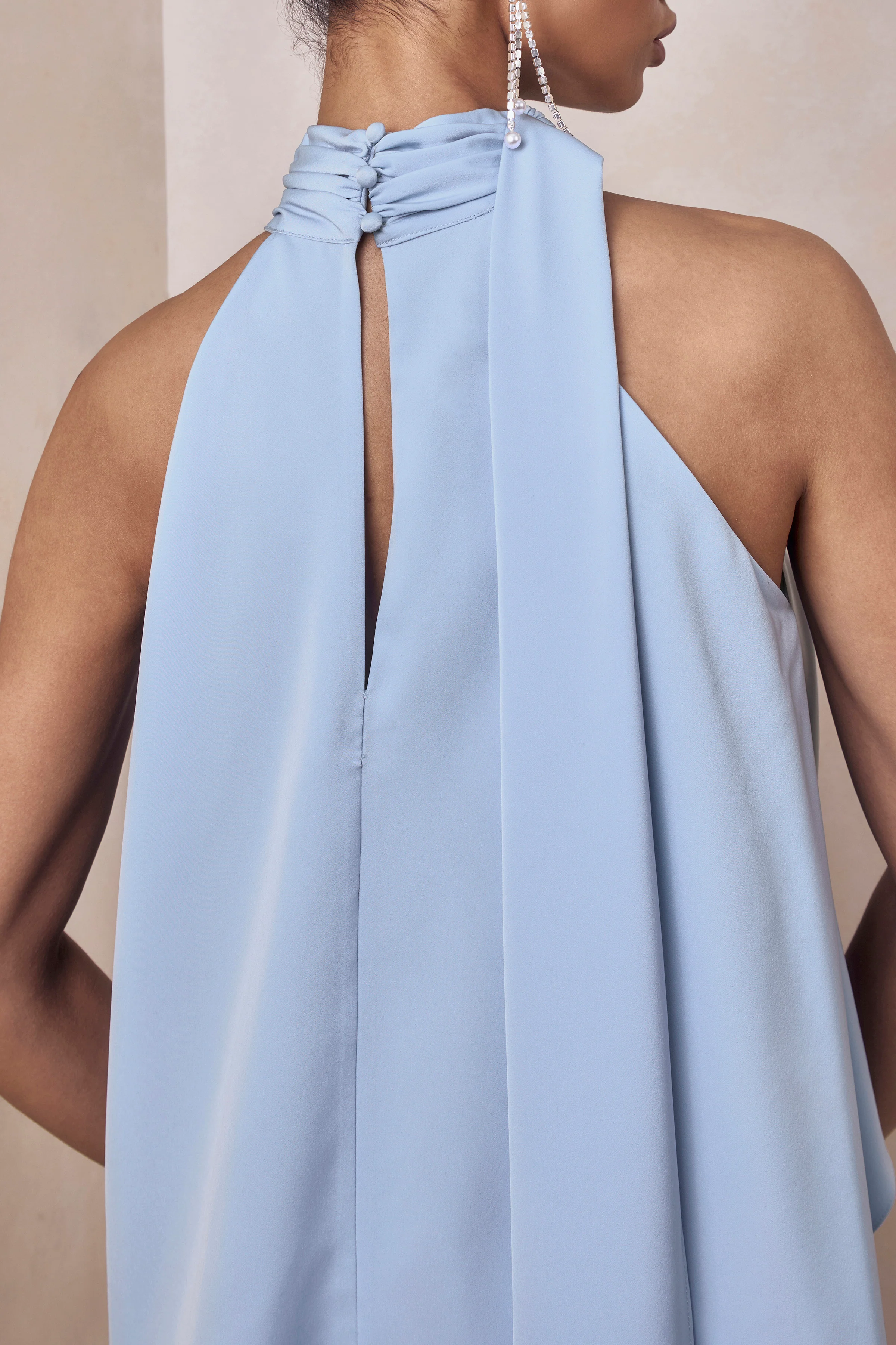 Sancelle | Powder Blue Matte Satin Halter-Neck Top - Image 4