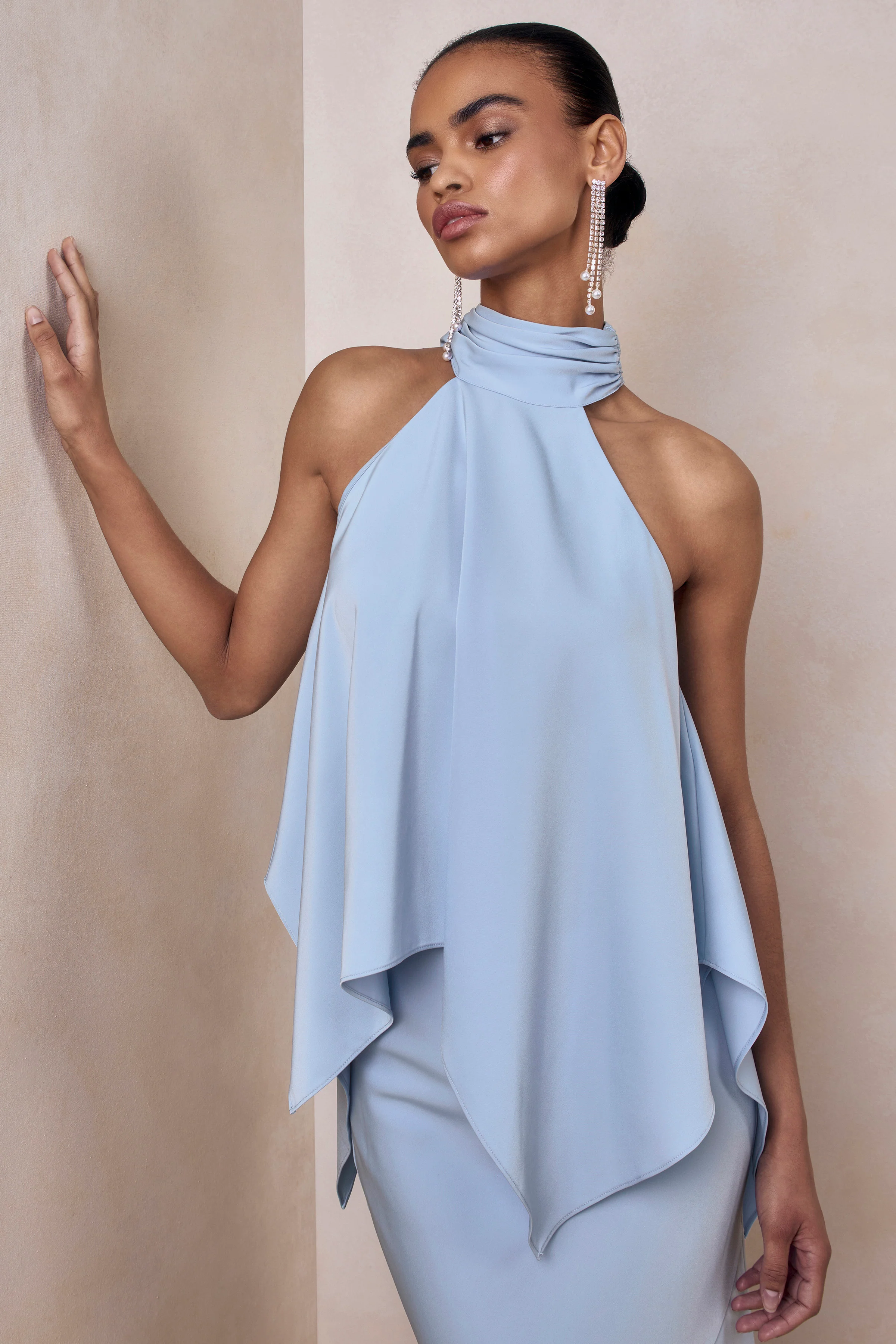 Sancelle | Powder Blue Matte Satin Halter-Neck Top - Image 6