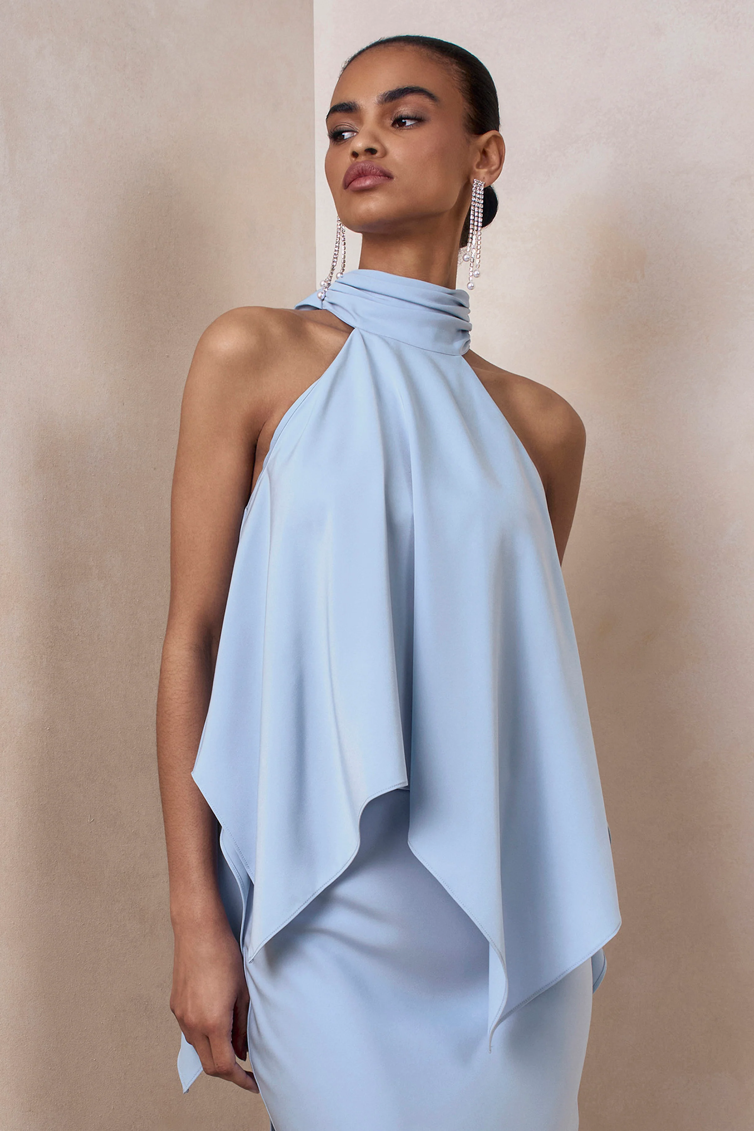 Sancelle | Powder Blue Matte Satin Halter-Neck Top - Image 7