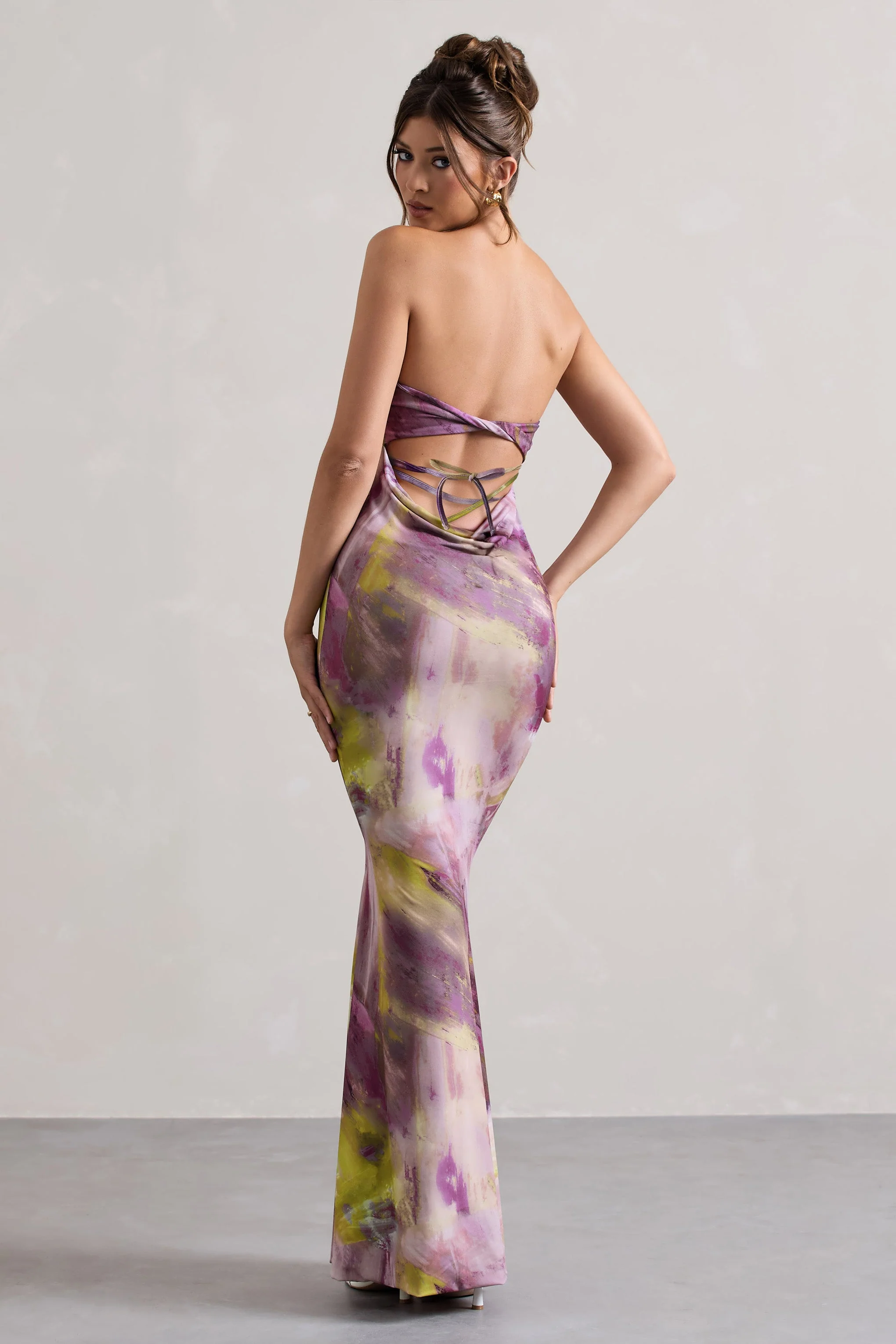 Santiago | Lilac Print Strapless Twist Maxi Dress - Image 2