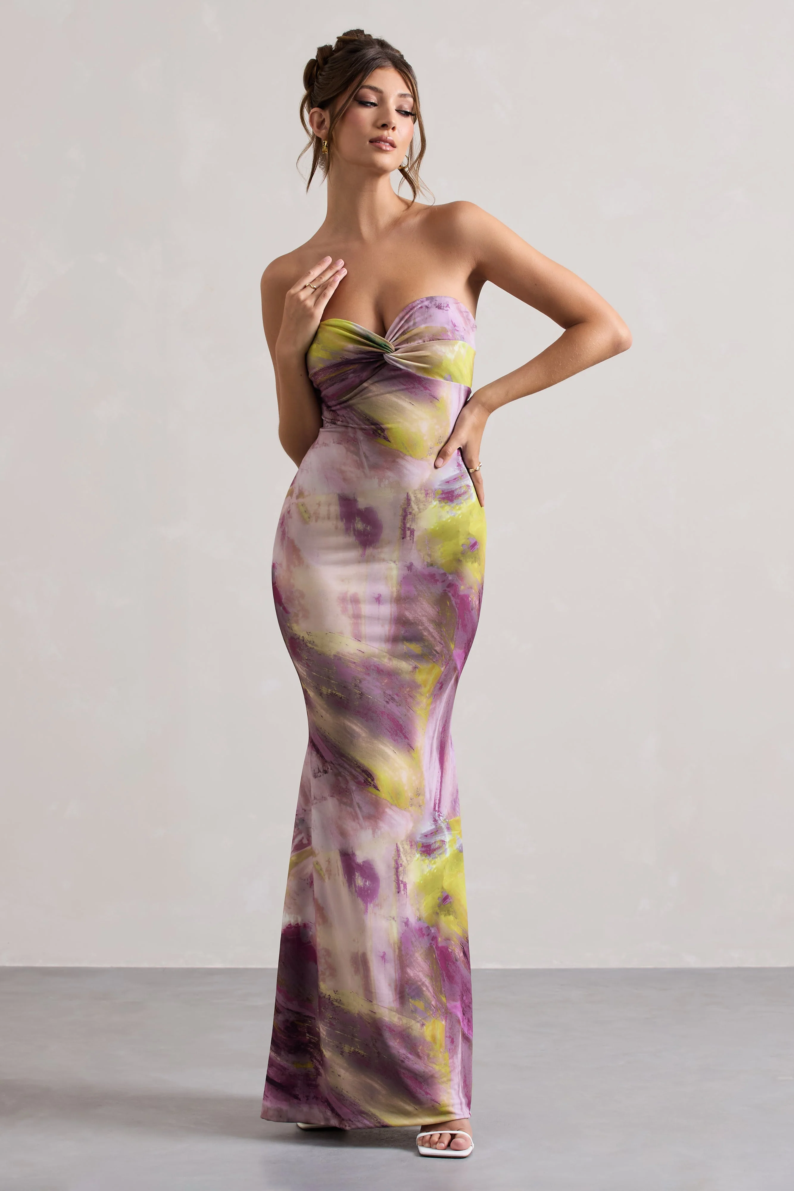 Santiago | Lilac Print Strapless Twist Maxi Dress - Image 4