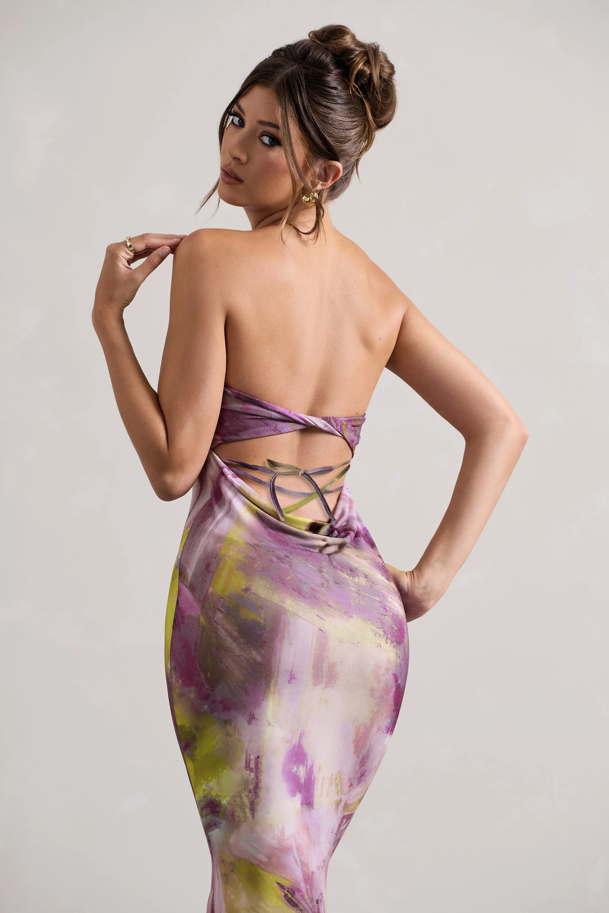 Santiago | Lilac Print Strapless Twist Maxi Dress - Image 5
