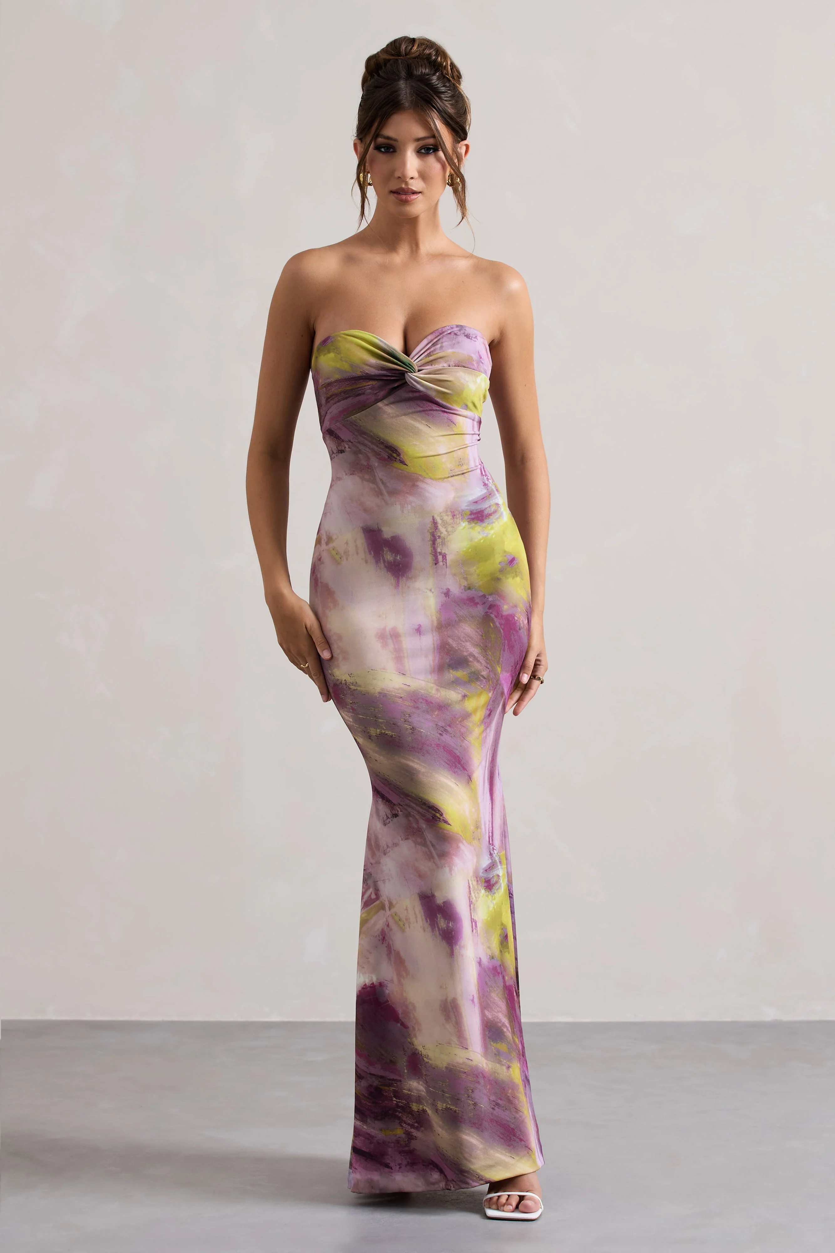 Santiago | Lilac Print Strapless Twist Maxi Dress - Image 6