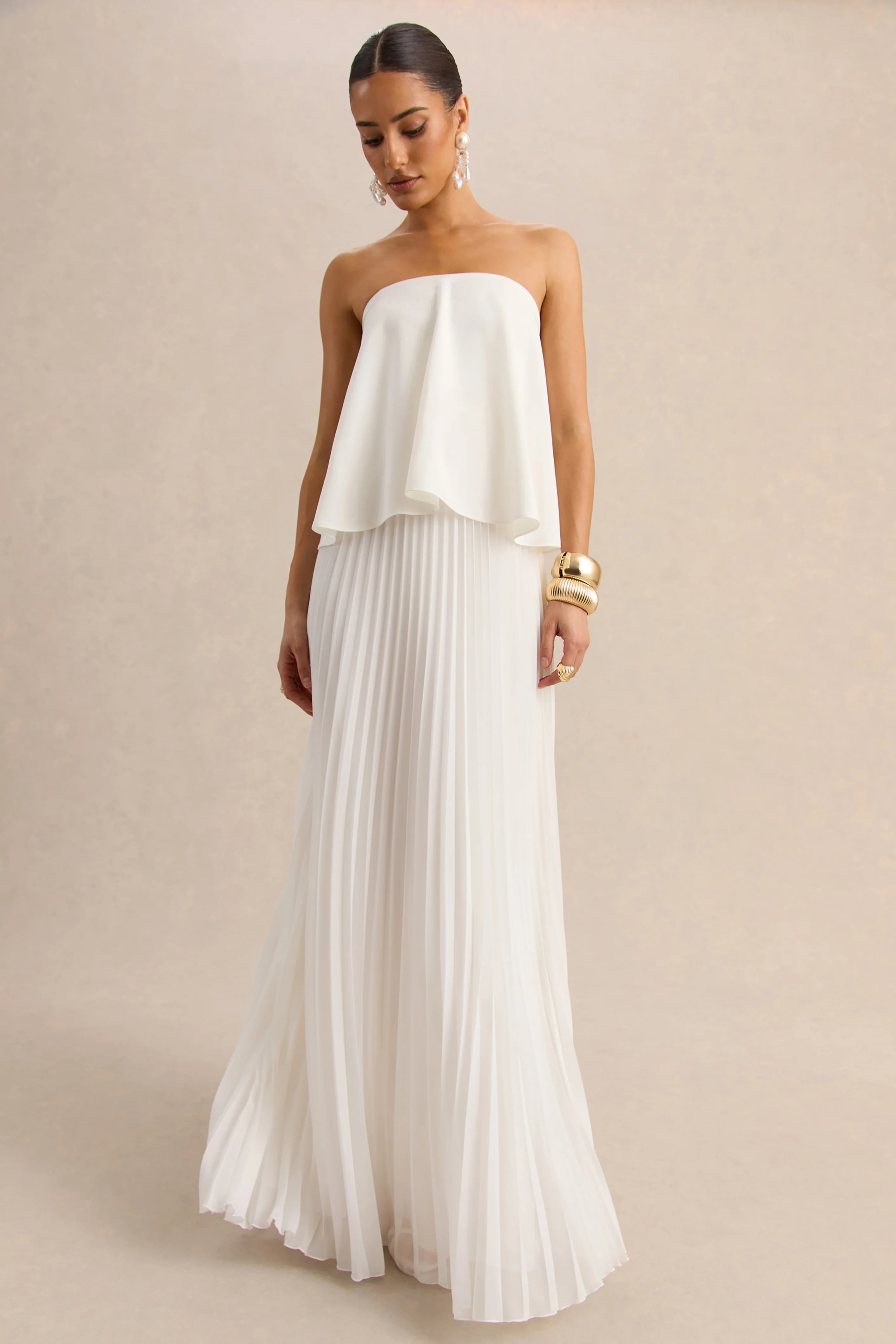 Saralyn | White Bandeau Maxi Dress With Pleated-Skirt - Image 4
