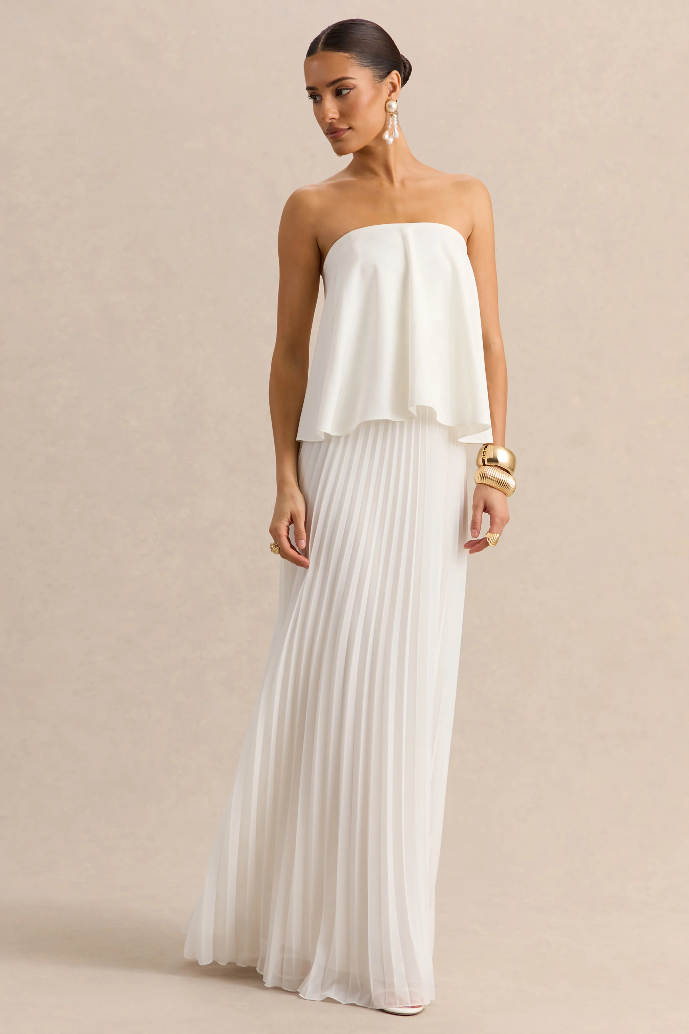 Saralyn | White Bandeau Maxi Dress With Pleated-Skirt - Image 5
