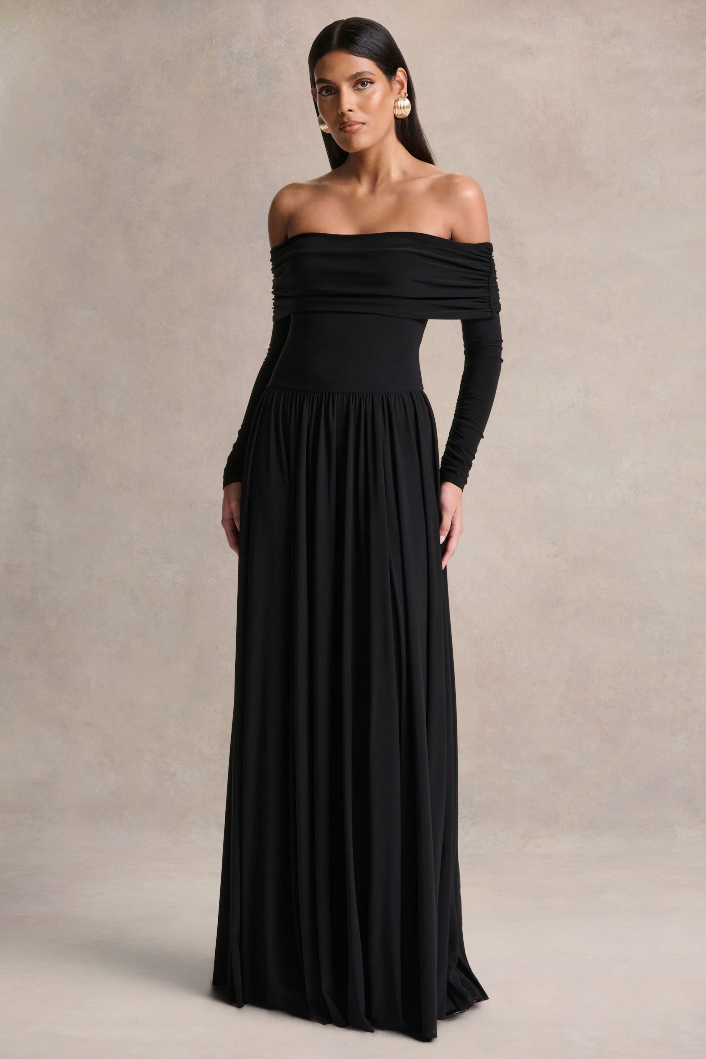 Saskia | Black Bardot-Neck Maxi Dress - Image 6