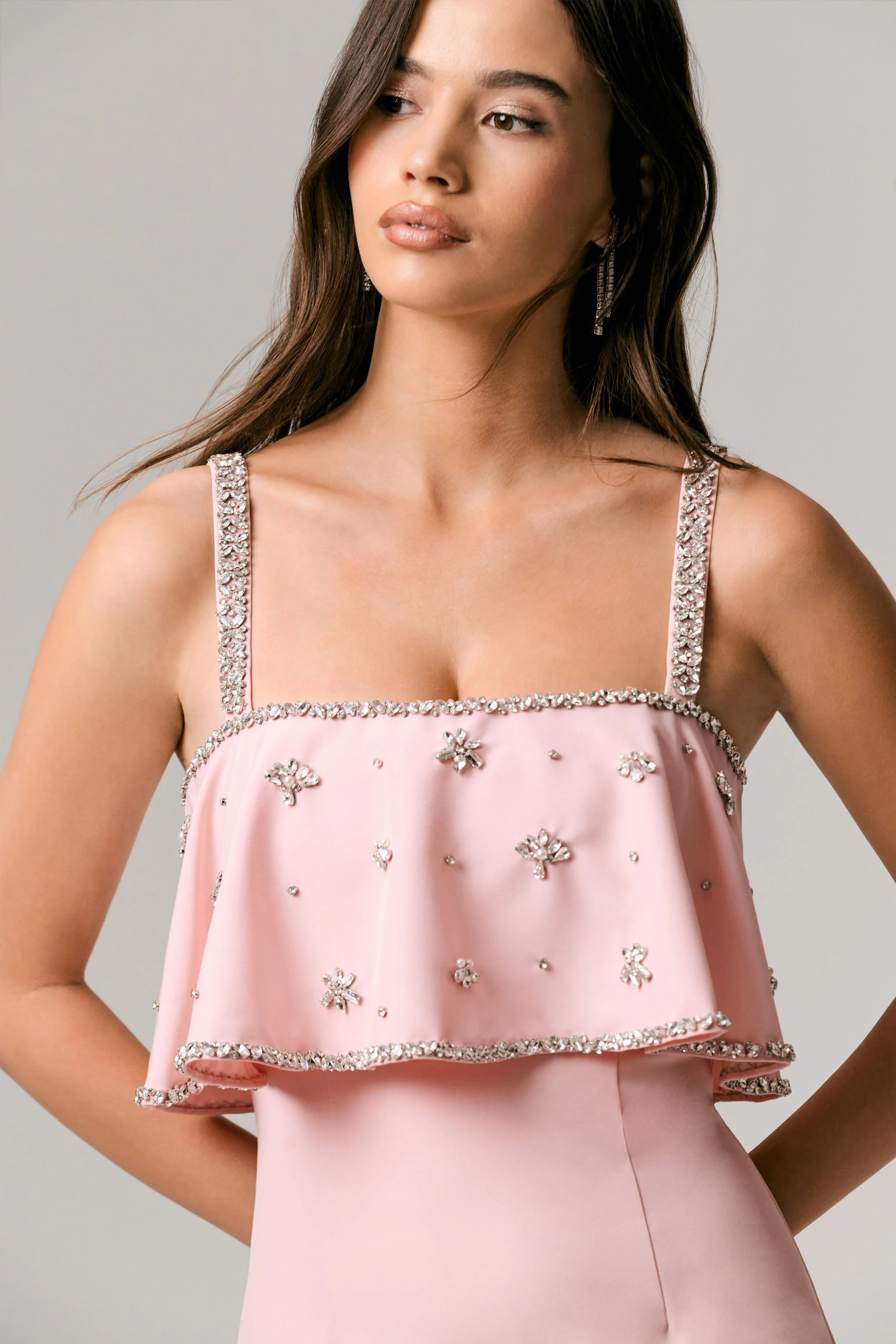 Scarlet | Pale Pink Square-Neck Embellished Maxi Dress - Image 5