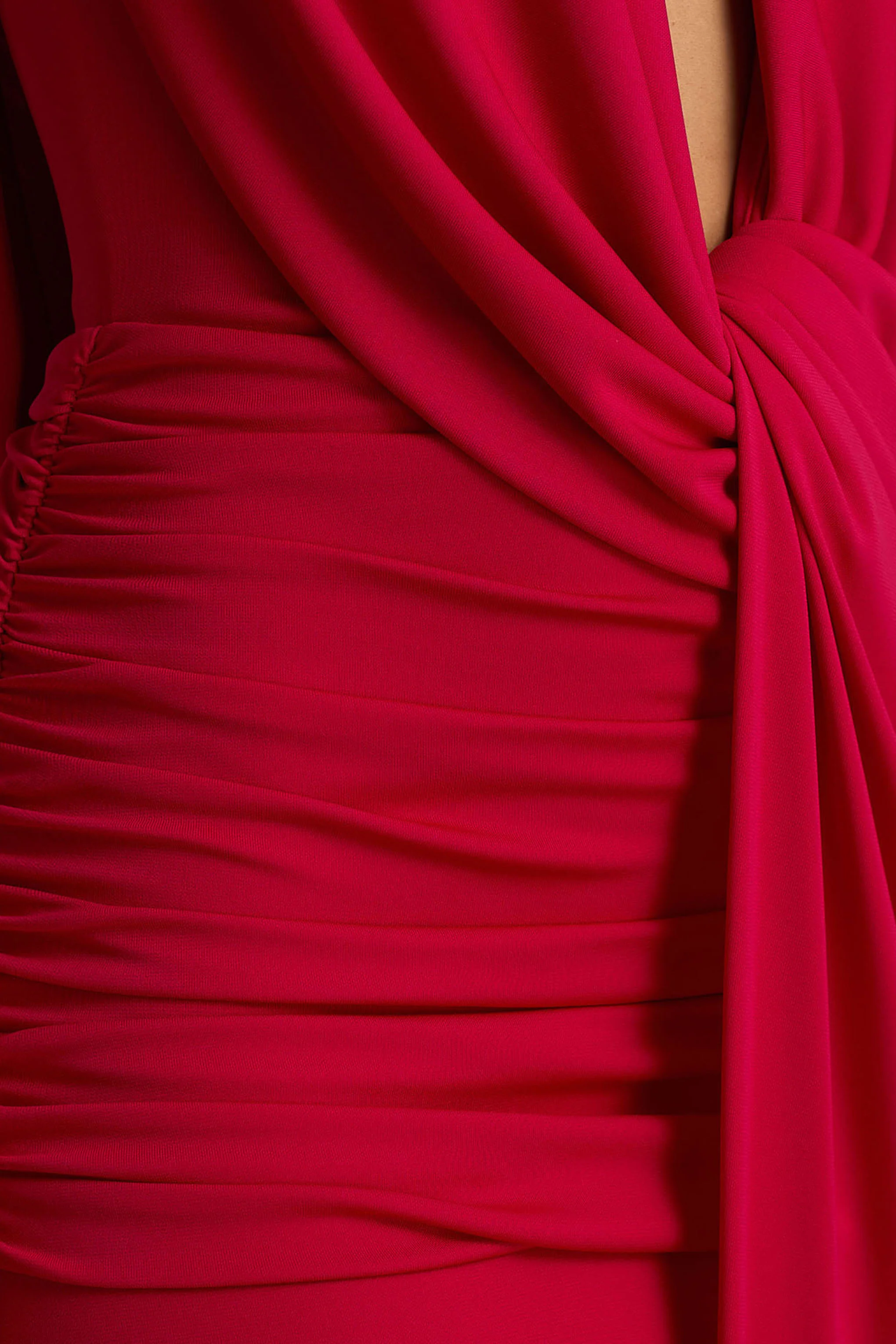 Serafina | Red Extreme-Plunge Maxi Dress With Ruched Detailing And Open-Back - Image 6