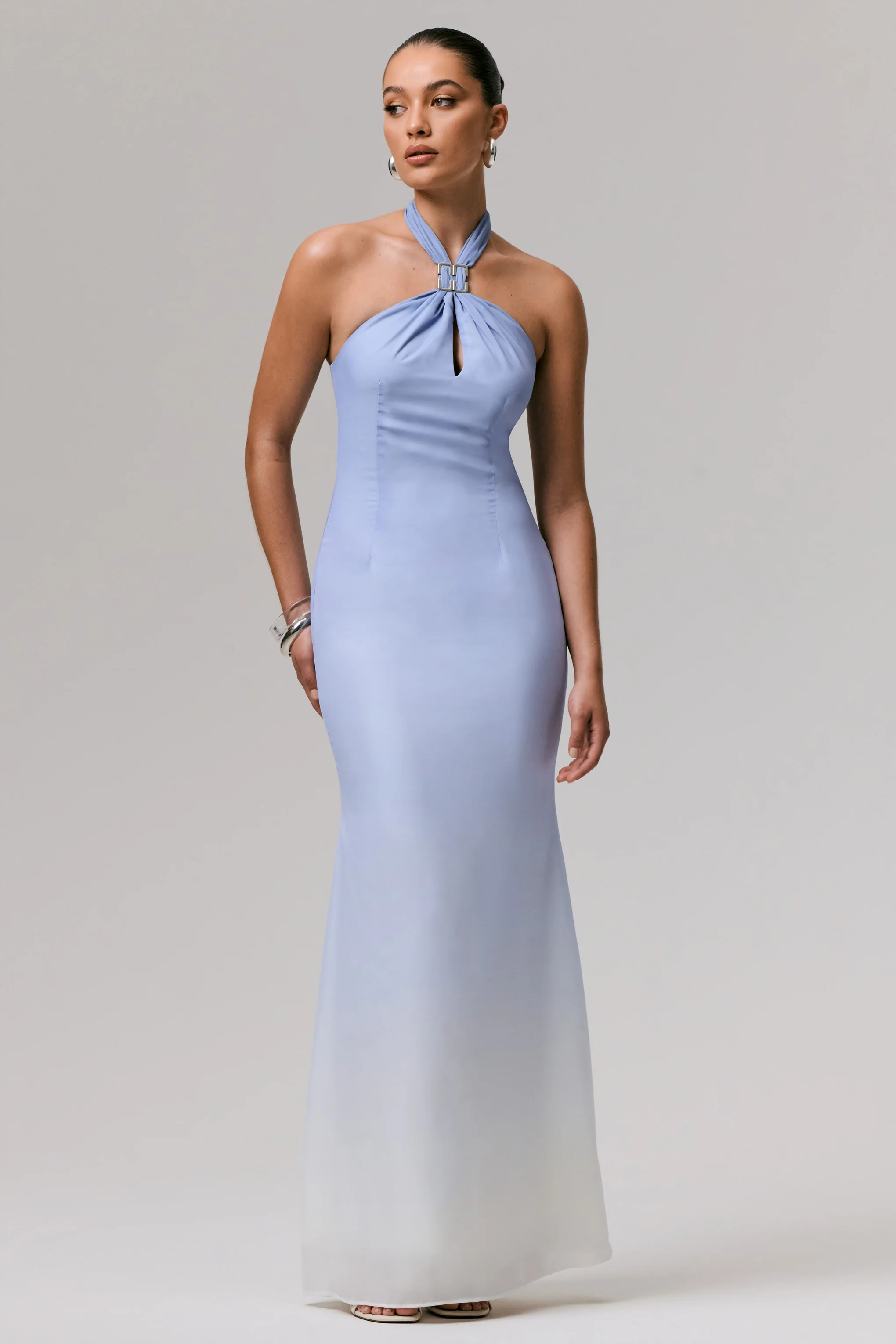 Sharni | Blue Ombre Chiffon Halter-Neck Maxi Dress - Image 3