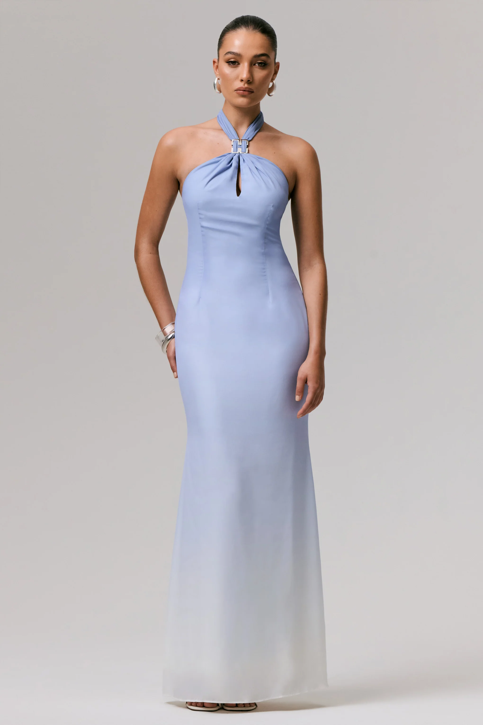 Sharni | Blue Ombre Chiffon Halter-Neck Maxi Dress - Image 4
