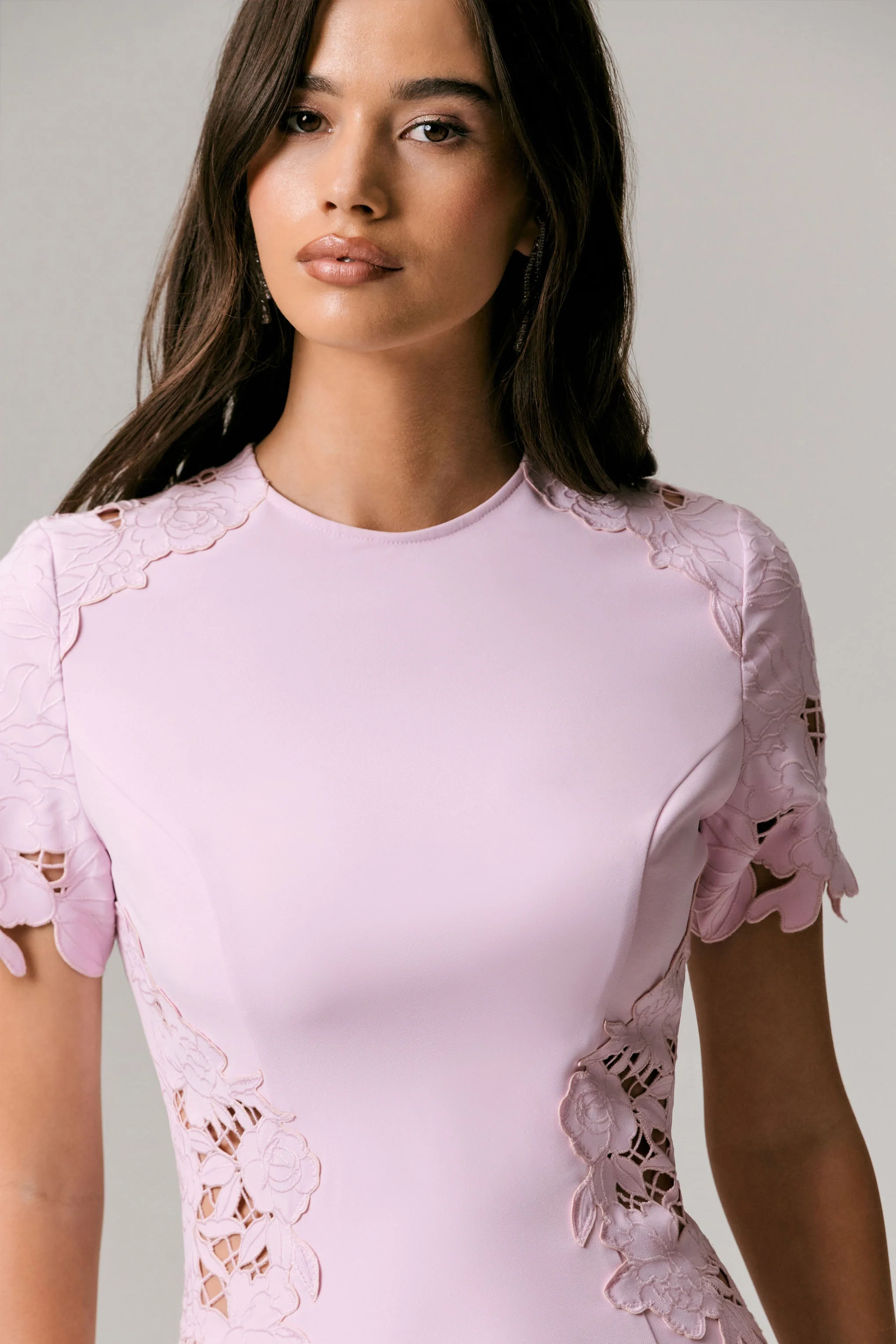 So Sweet | Pink Crew-Neck Midi Dress With Cut-Out Embroidered Detailing - Image 6
