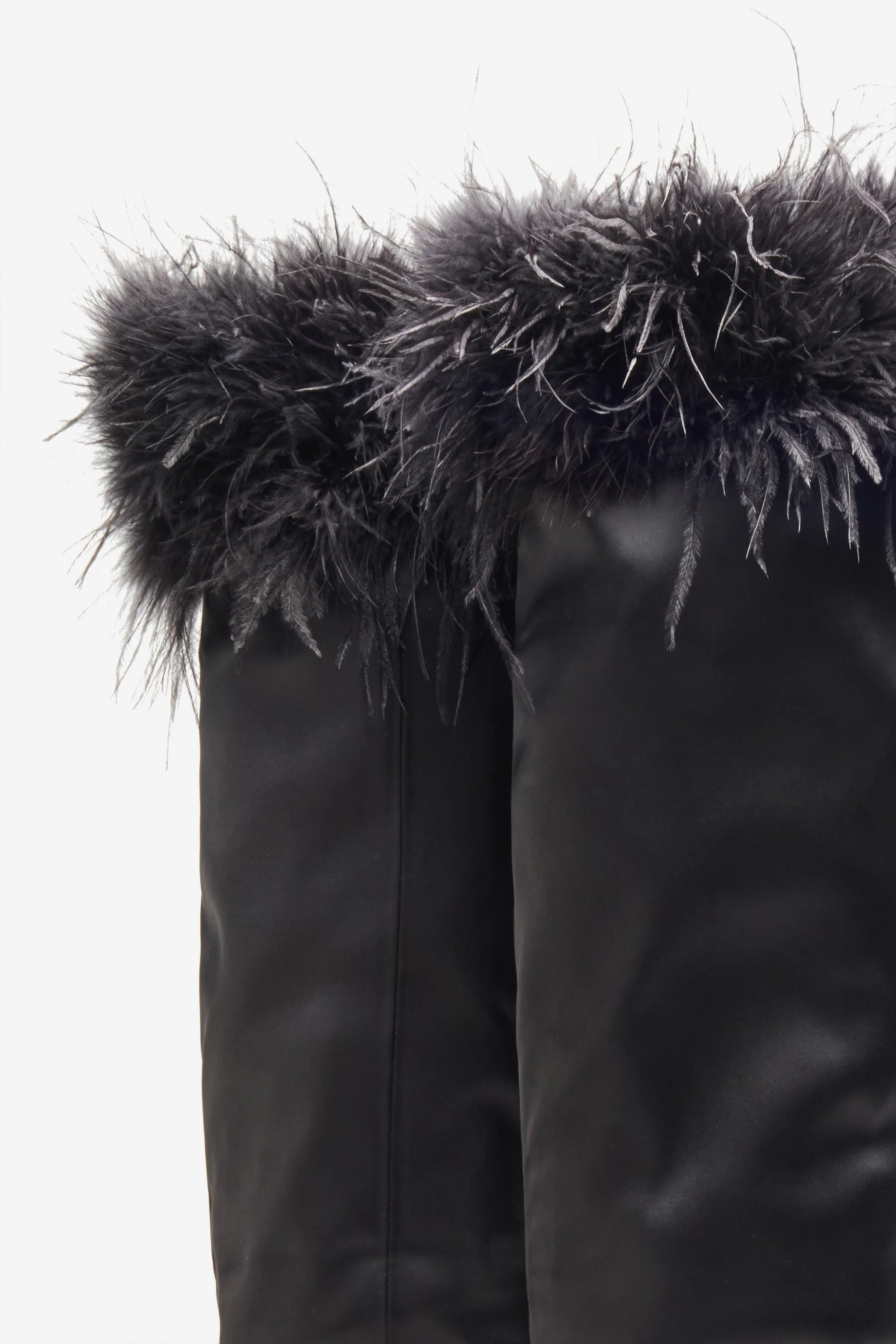 Soho | Black Satin Pointed Heeled Boots With Feather Trims - Image 4