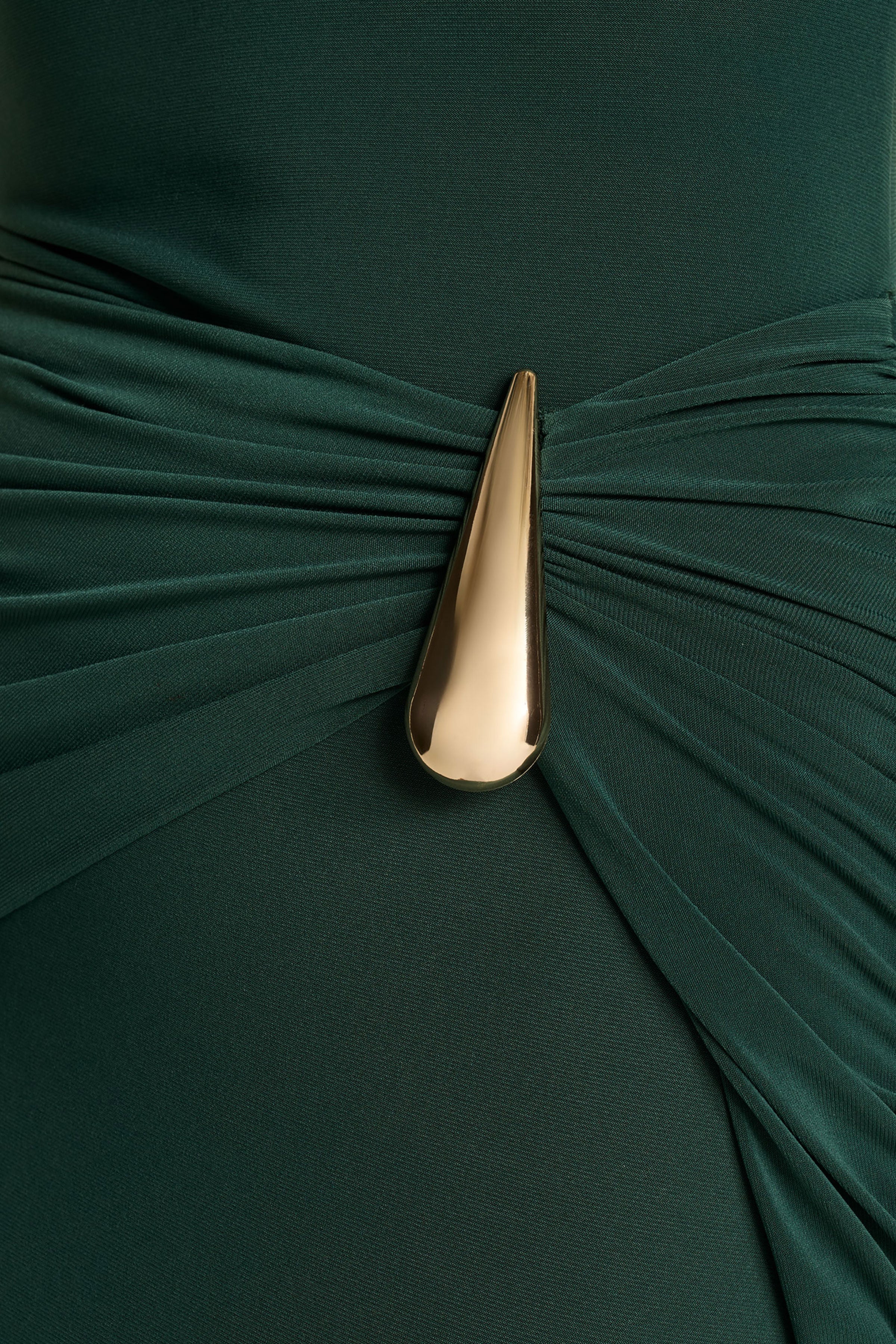 Solarium | Dark Green Long-Sleeve Maxi Dress With Gold Detail - Image 6
