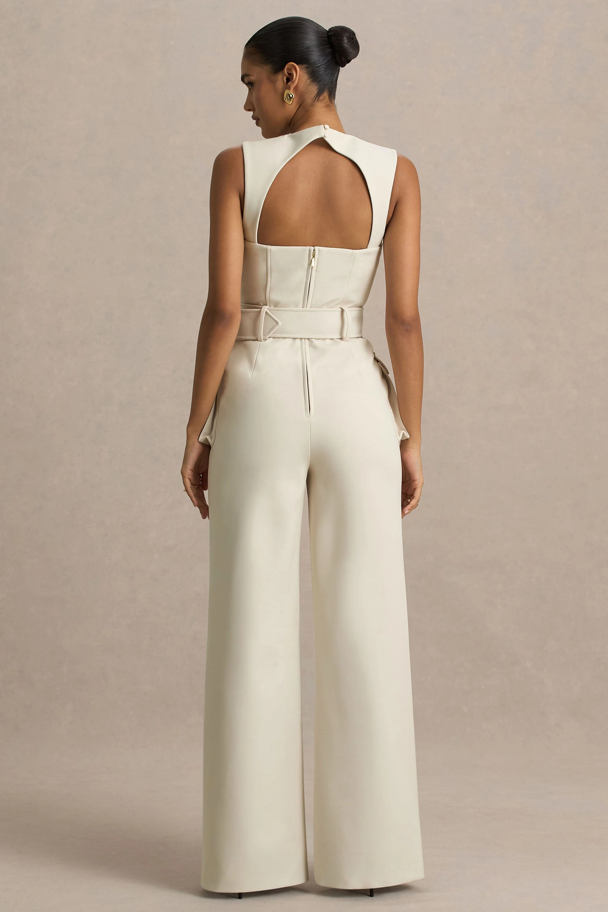 Solice | Cream Square-Neck Tailored Jumpsuit - Image 2
