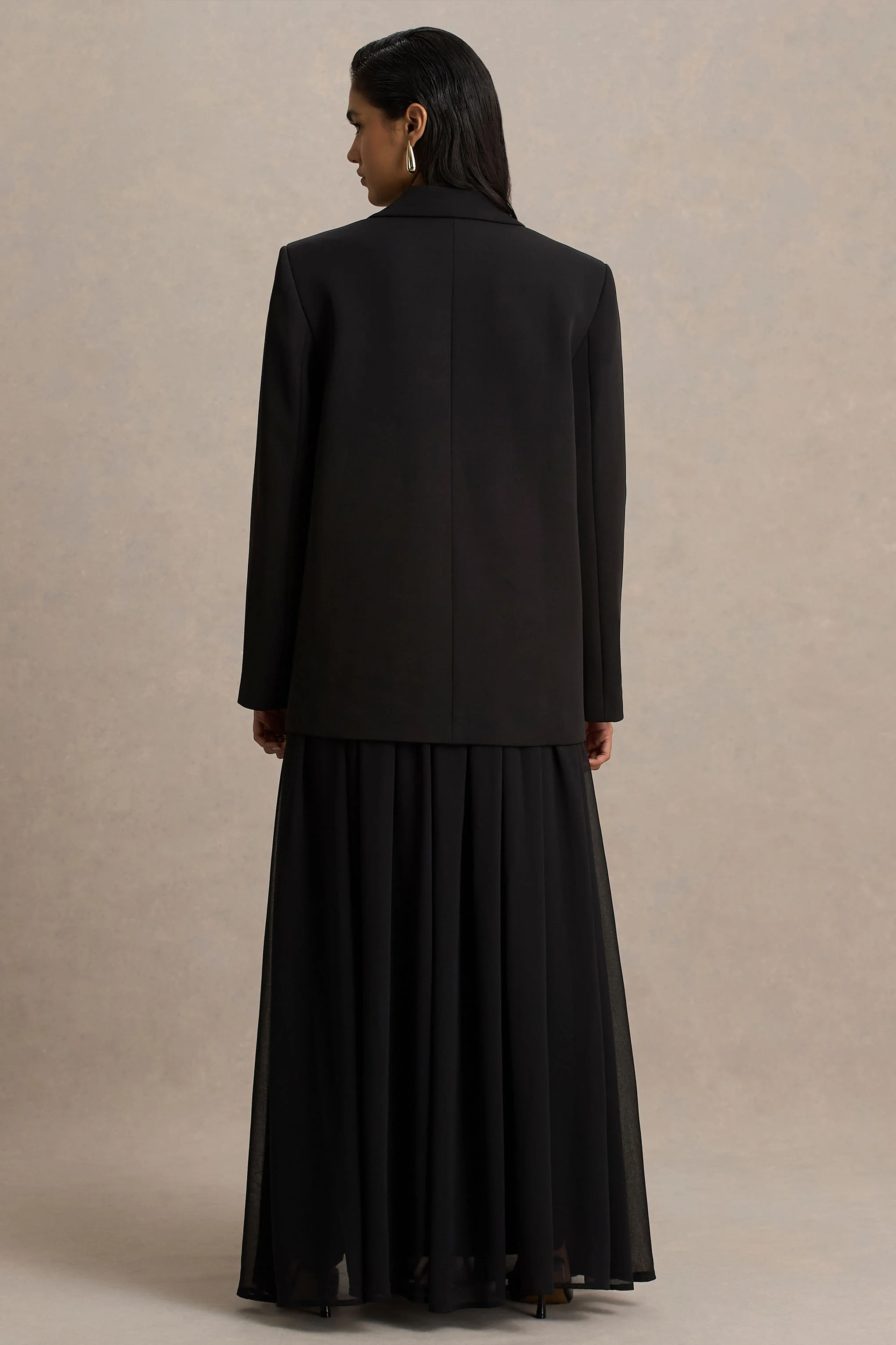 Spencer | Black Chiffon Pleated Maxi Skirt - Image 2