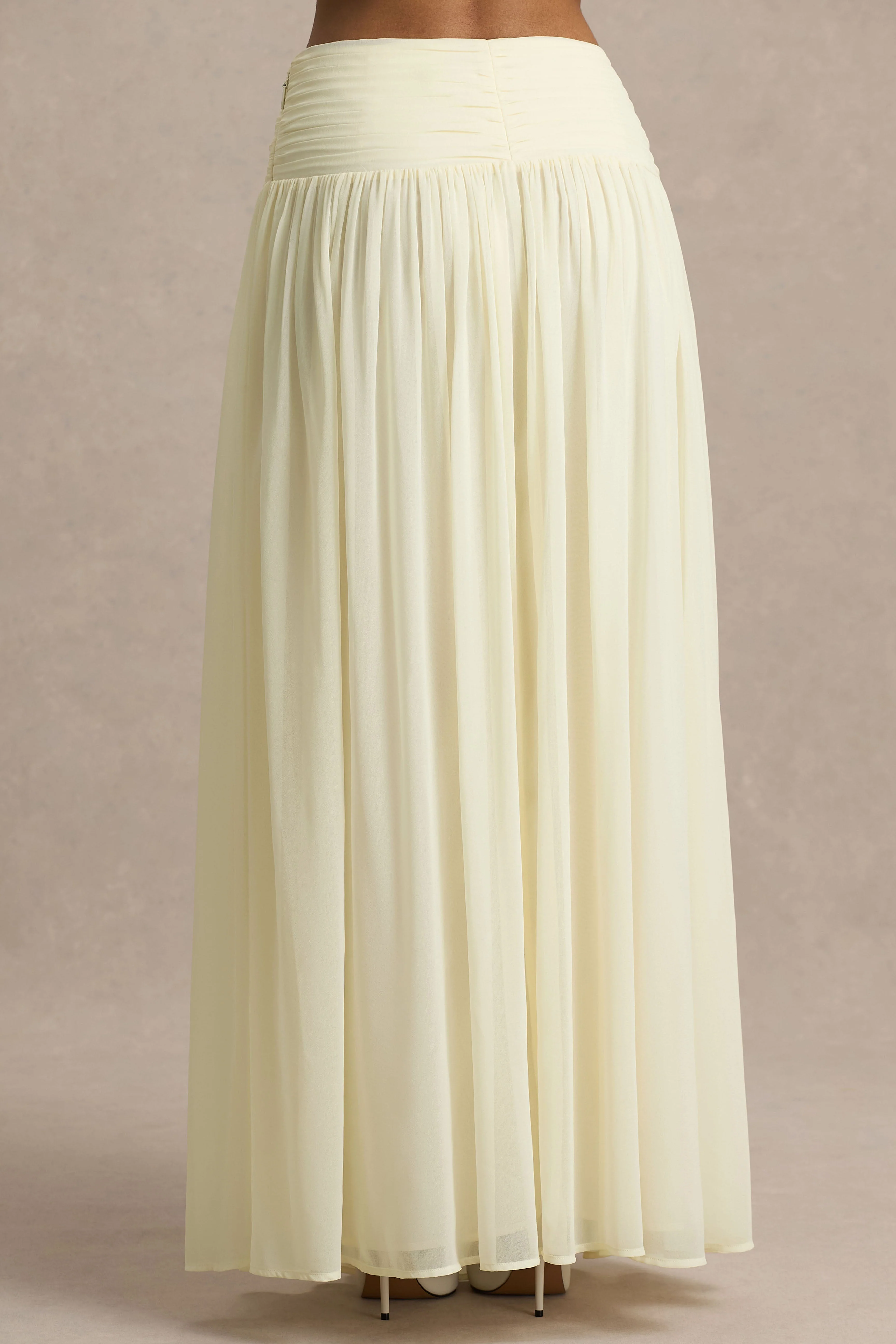 Spencer | Cream Chiffon Pleated Maxi Skirt - Image 4