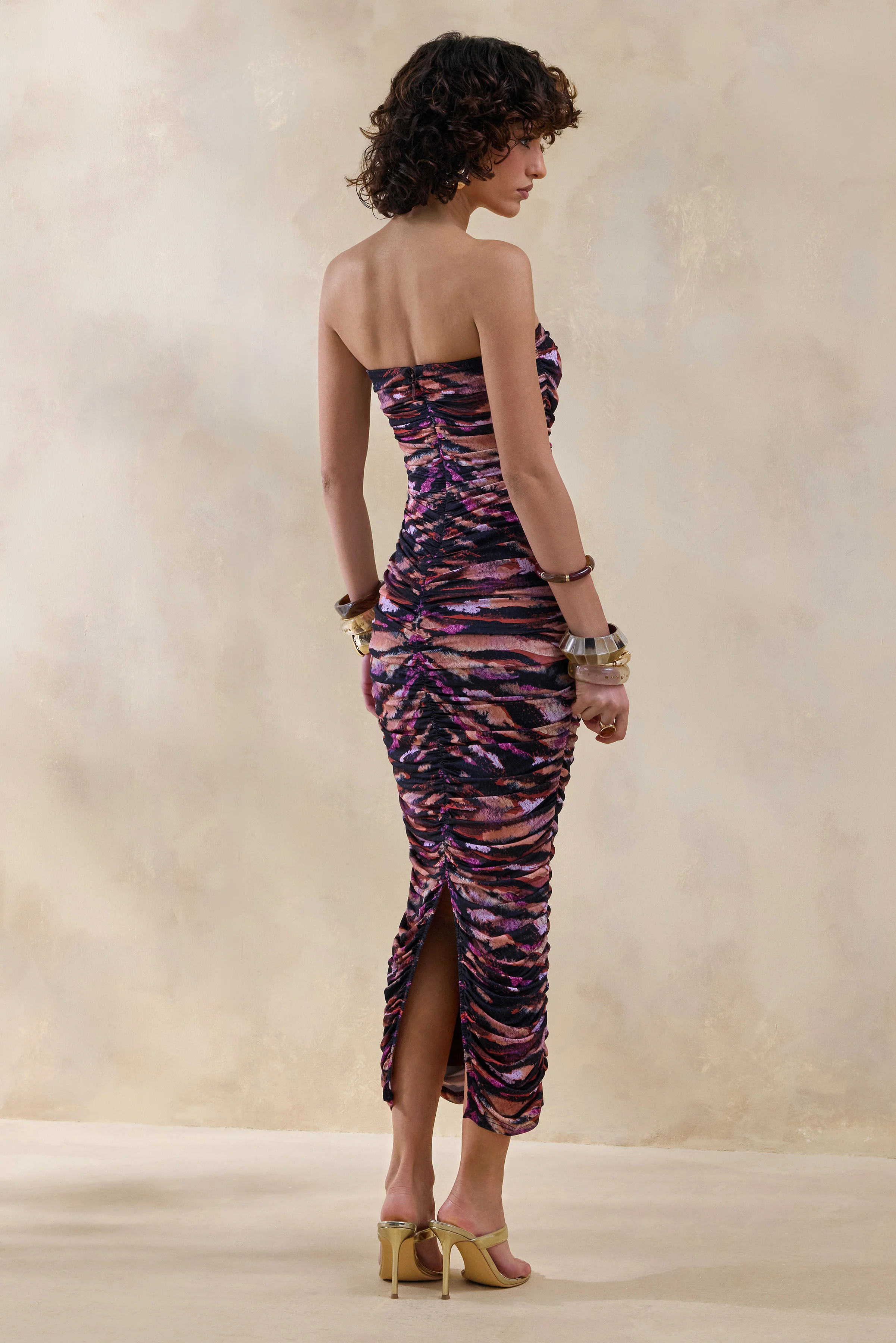 Spontaneity | Zebra Print Bandeau Ruched Midi Dress - Image 2