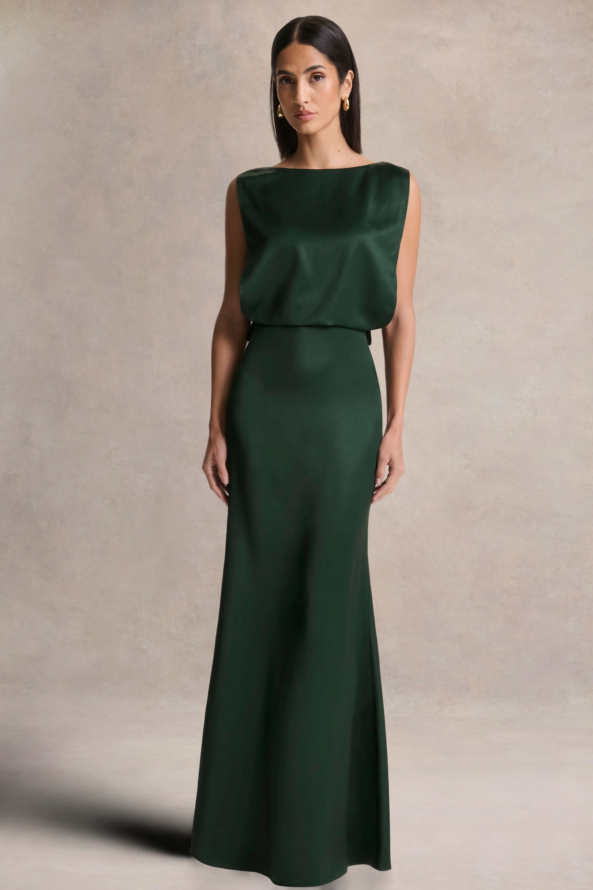 Stacey | Dark Green Slashed-Neck Maxi Dress With Open-Back And Embellished Detail - Image 2