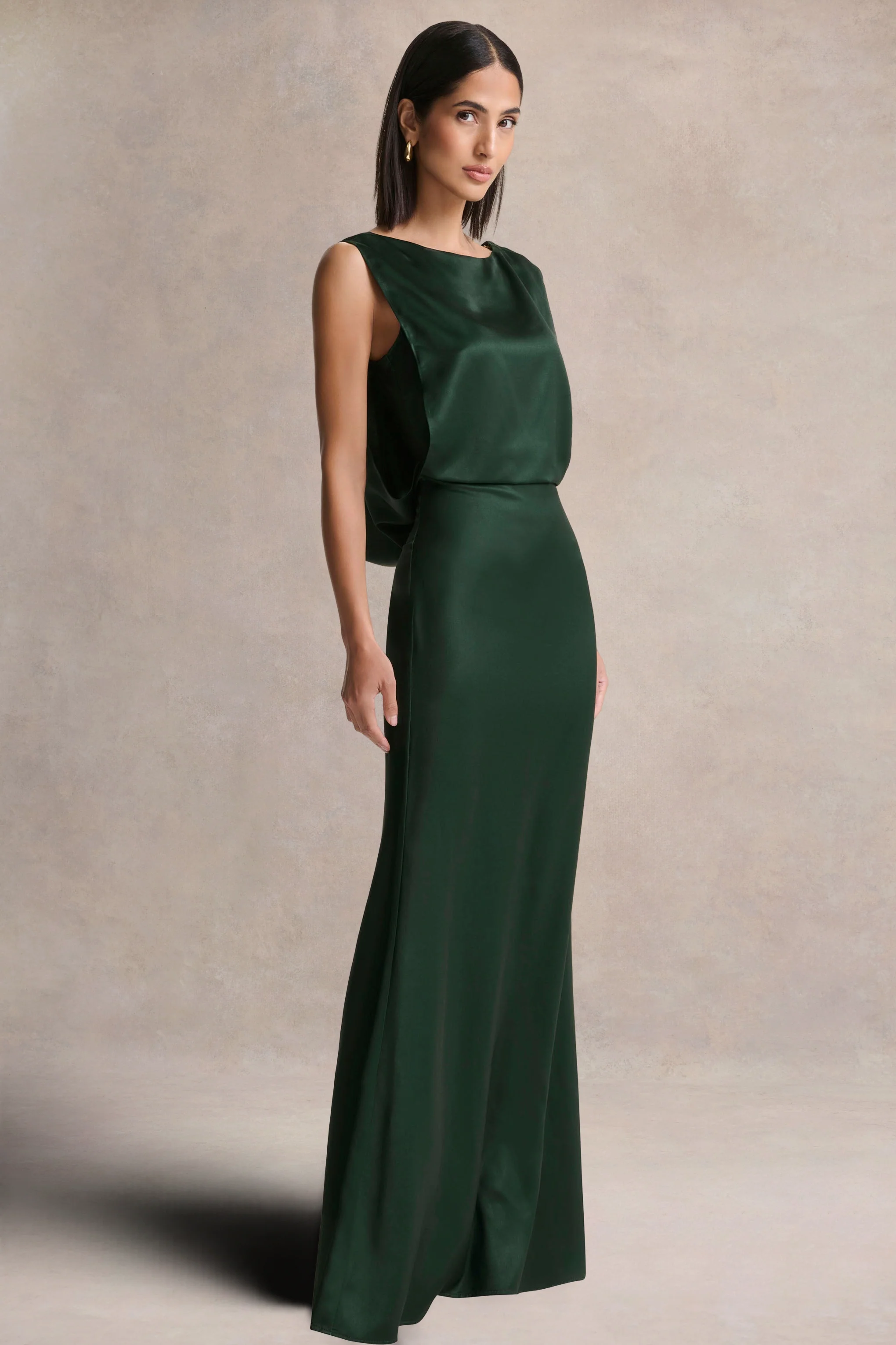 Stacey | Dark Green Slashed-Neck Maxi Dress With Open-Back And Embellished Detail - Image 4