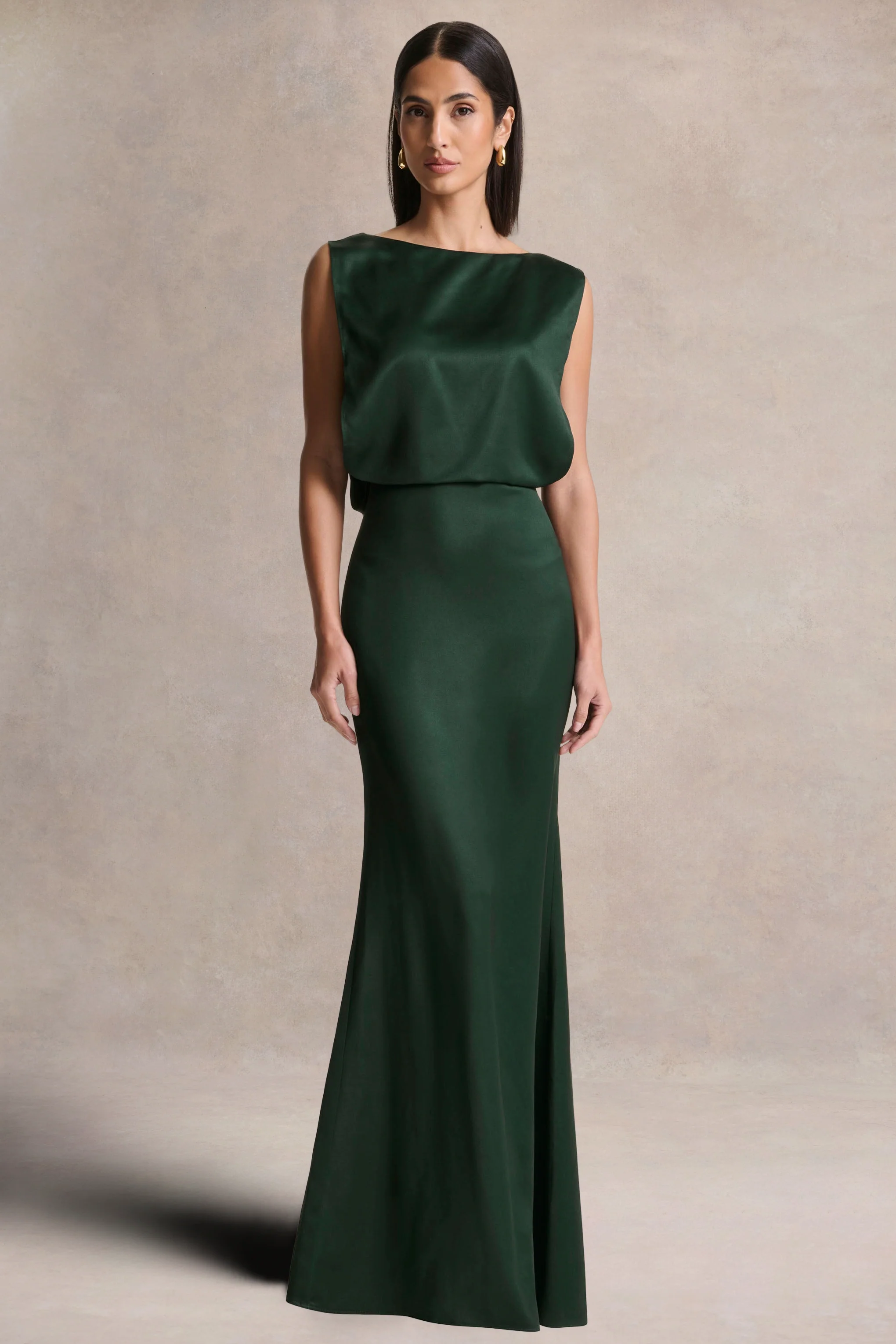 Stacey | Dark Green Slashed-Neck Maxi Dress With Open-Back And Embellished Detail - Image 6