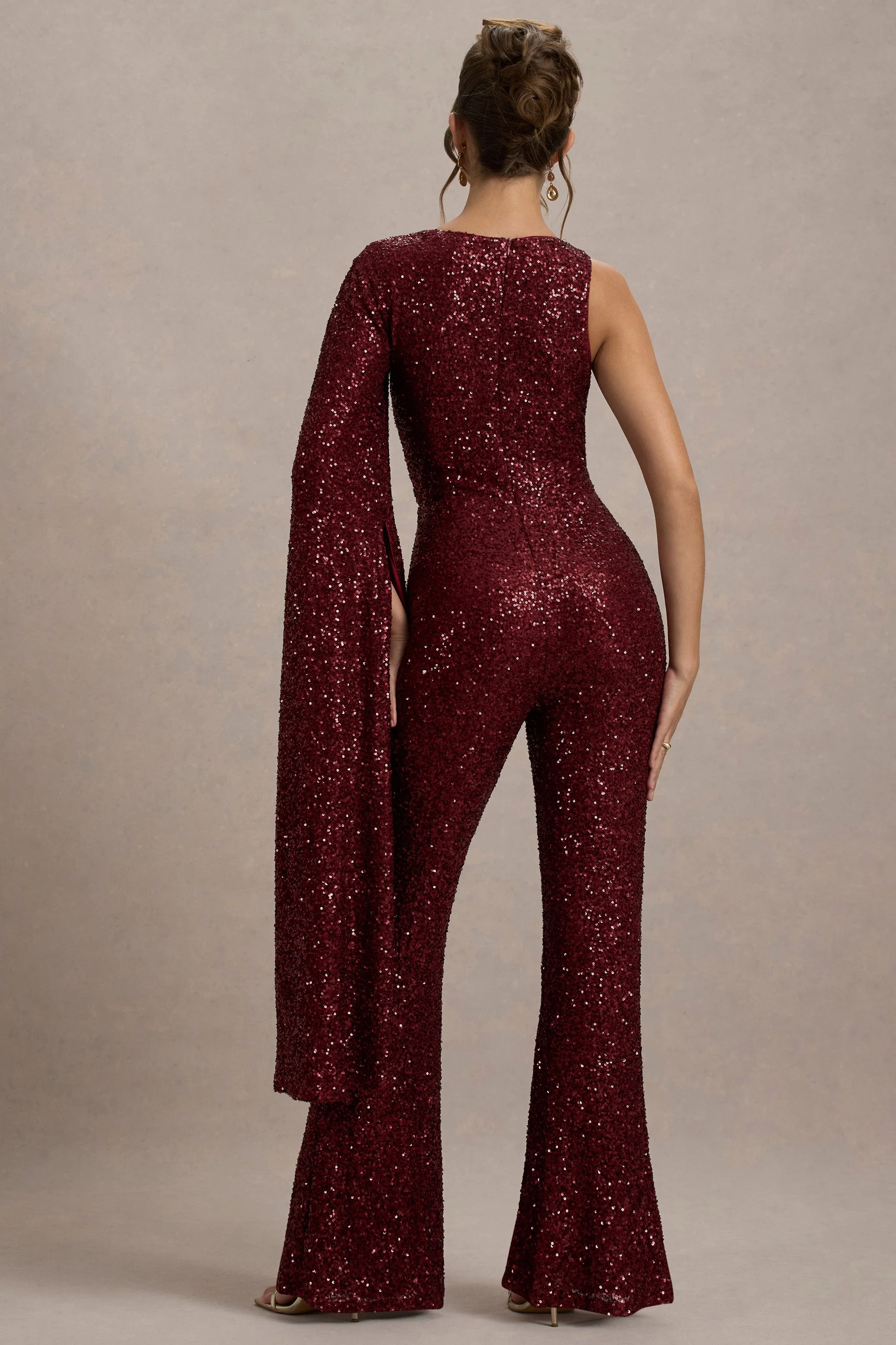 Star Seeker | Port Sequin One-Shoulder Cape Sleeve Jumpsuit - Image 2