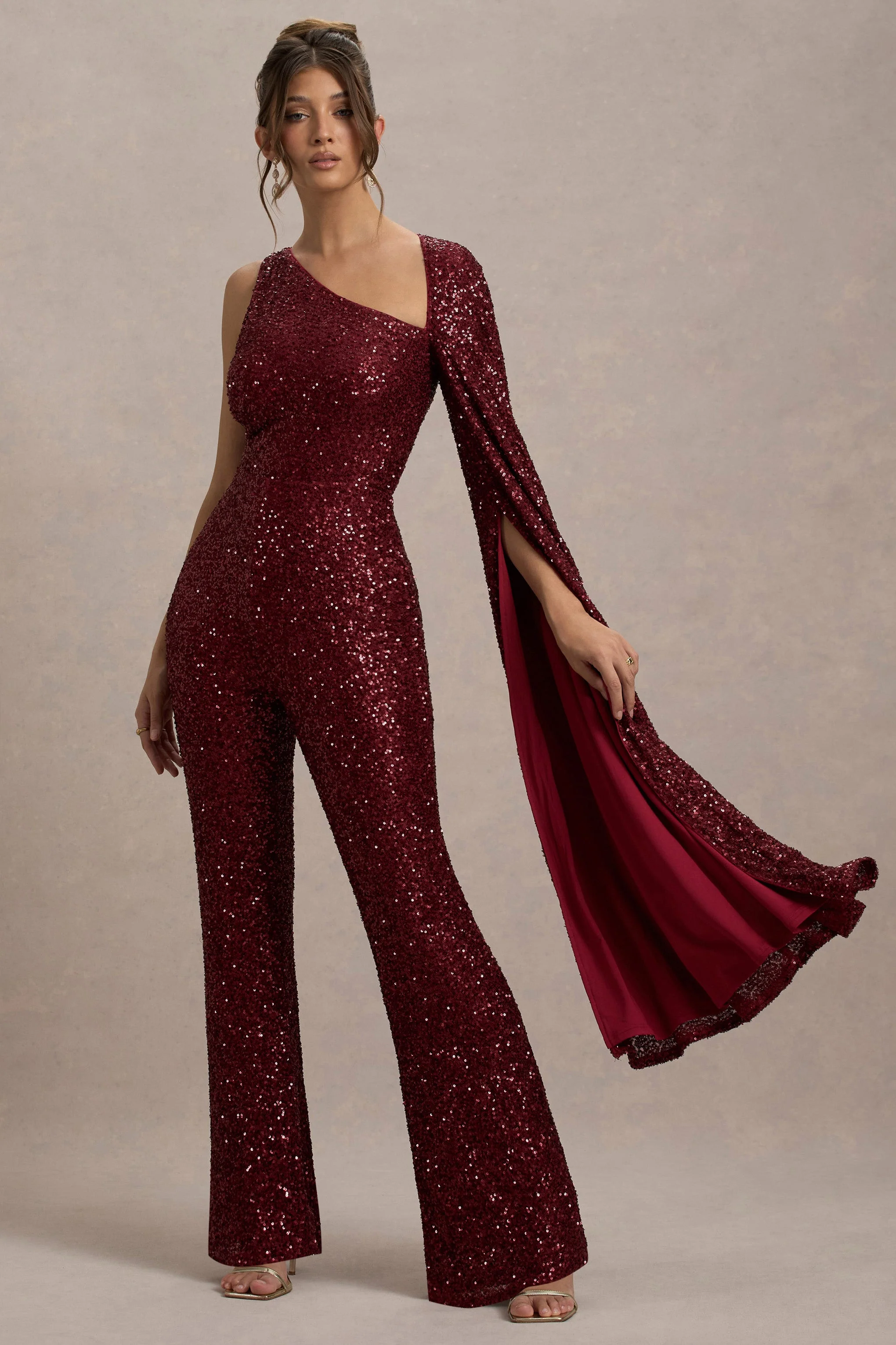 Star Seeker | Port Sequin One-Shoulder Cape Sleeve Jumpsuit - Image 6