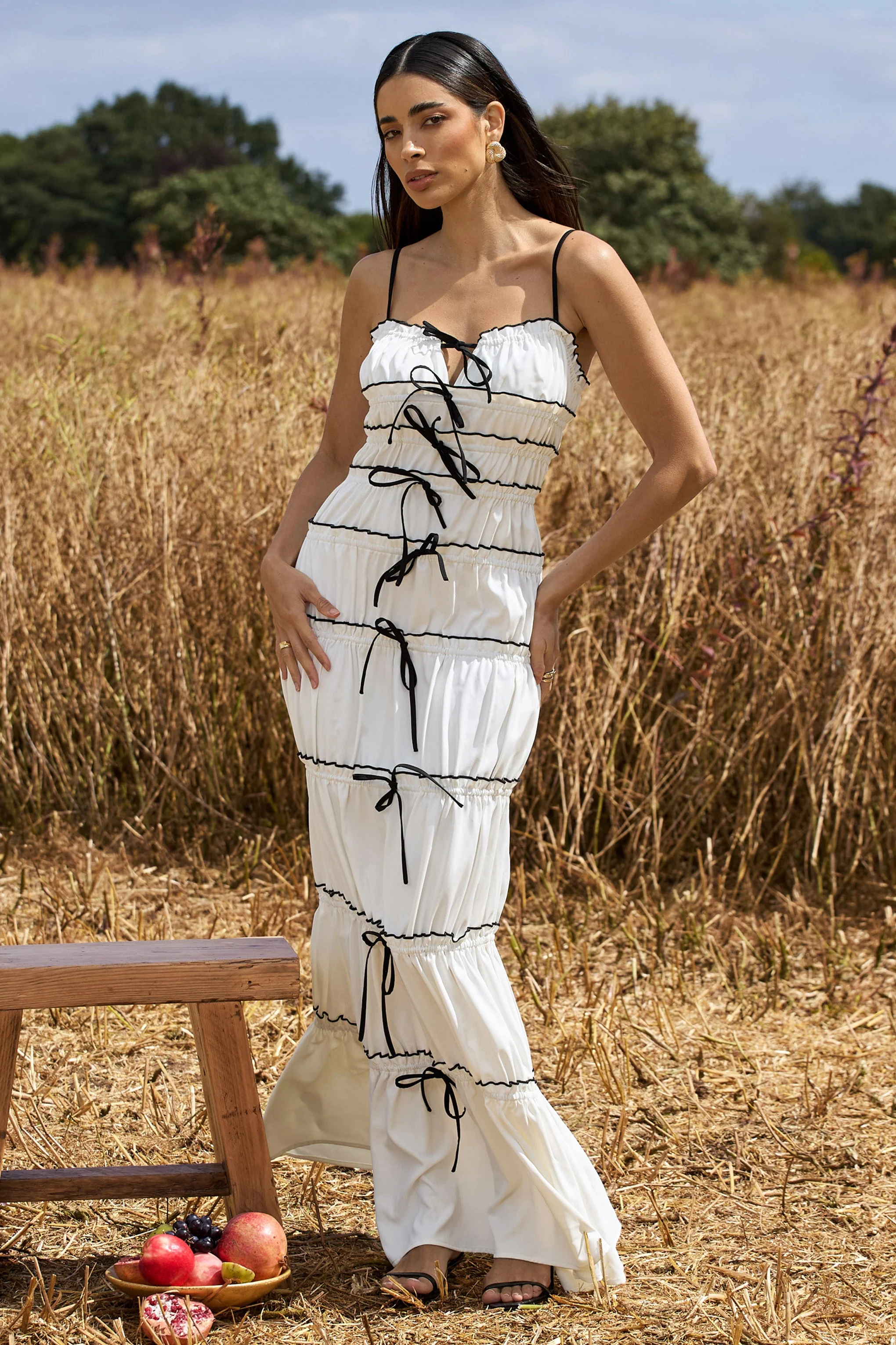 Summer Breeze | White Strappy Gathered Tiered Maxi Dress