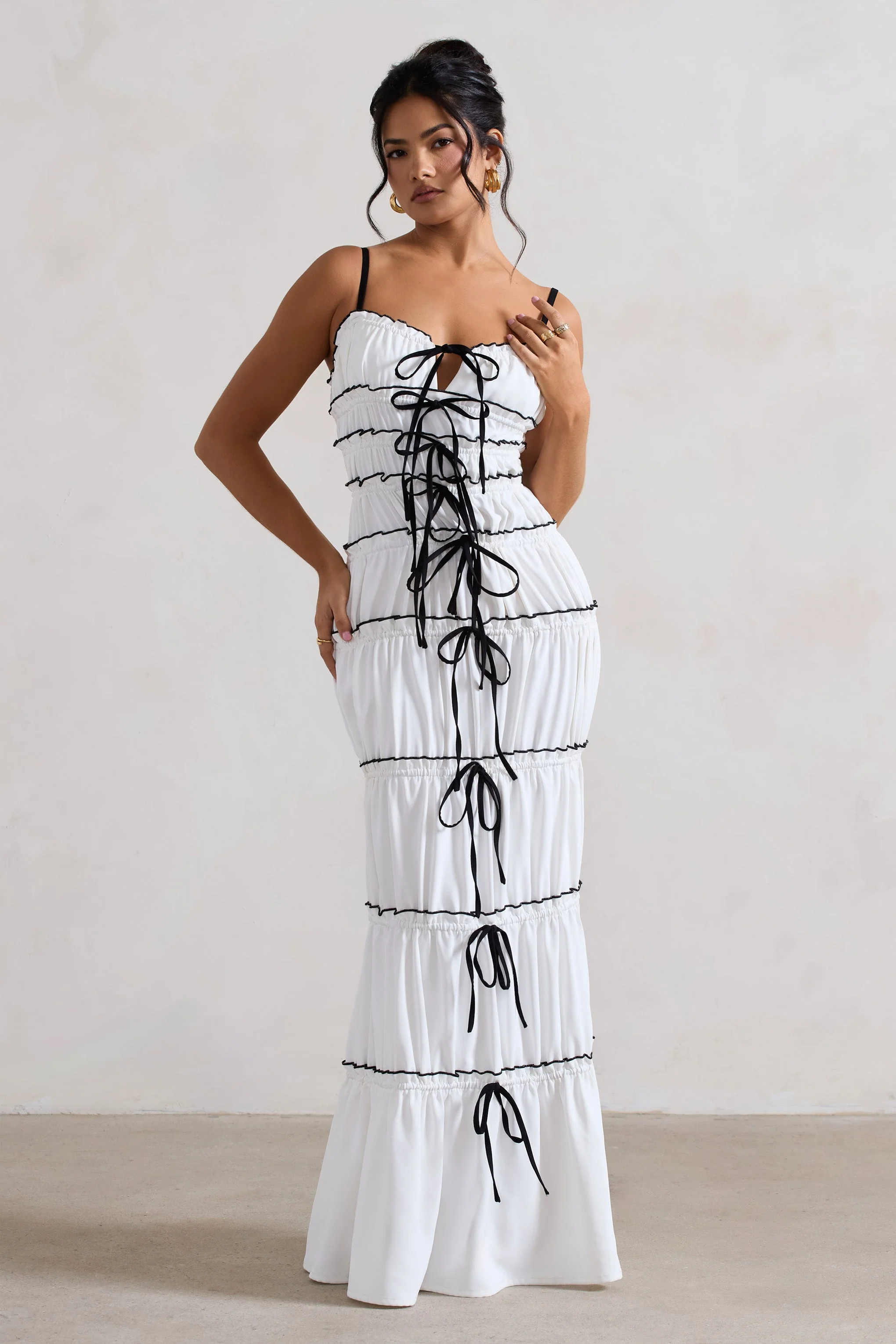 Summer Breeze | White Strappy Gathered Tiered Maxi Dress - Image 15