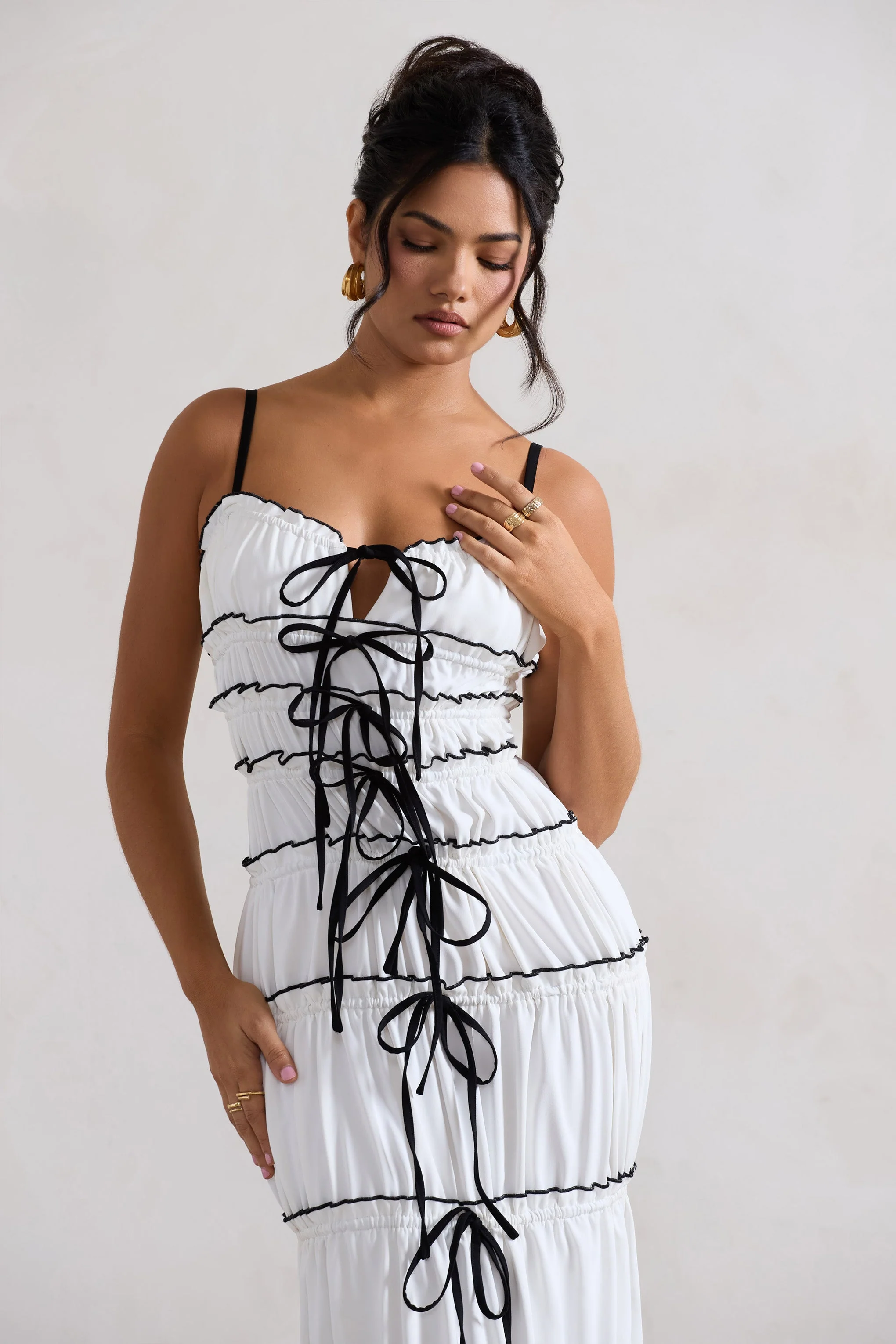 Summer Breeze | White Strappy Gathered Tiered Maxi Dress - Image 17