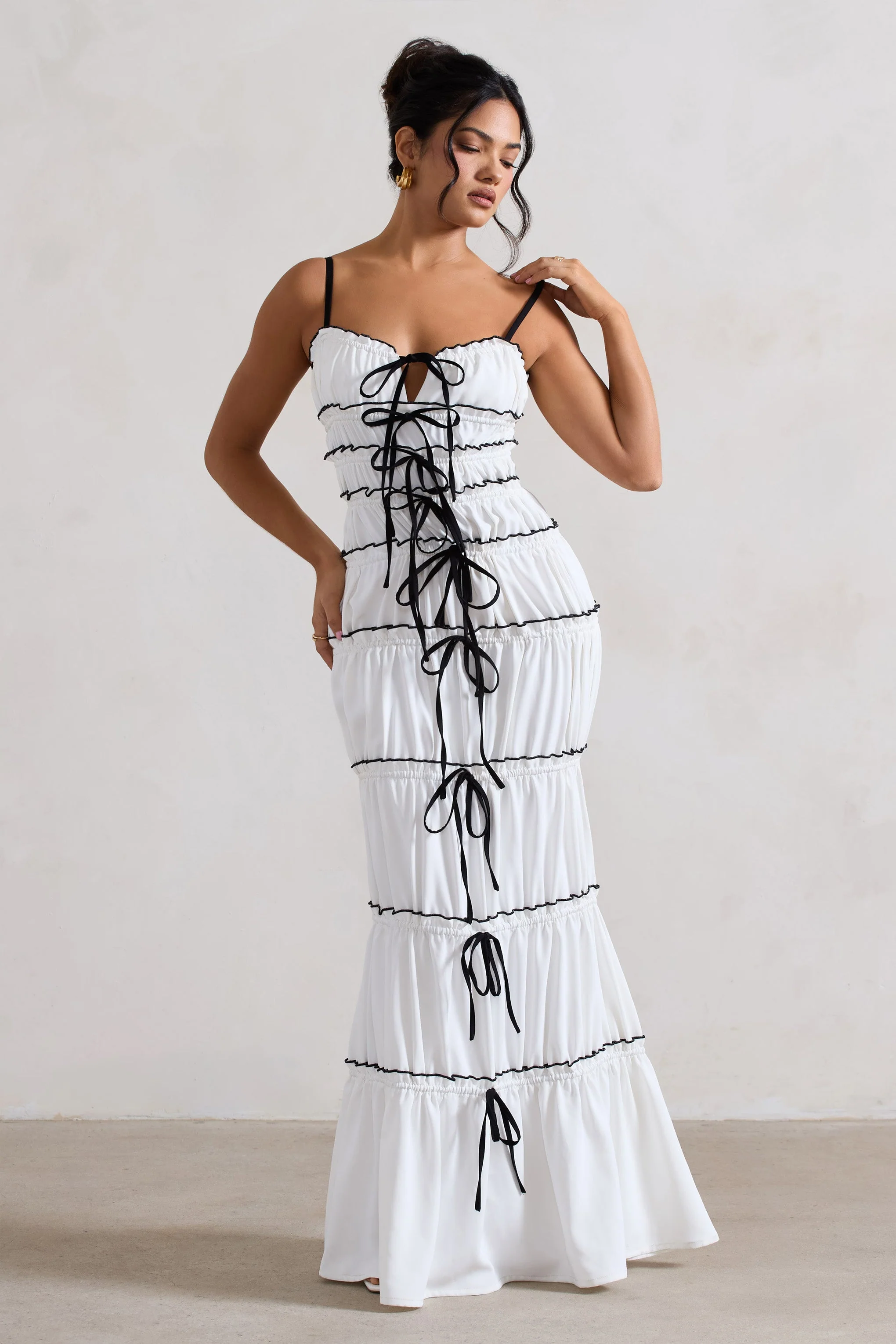 Summer Breeze | White Strappy Gathered Tiered Maxi Dress - Image 18