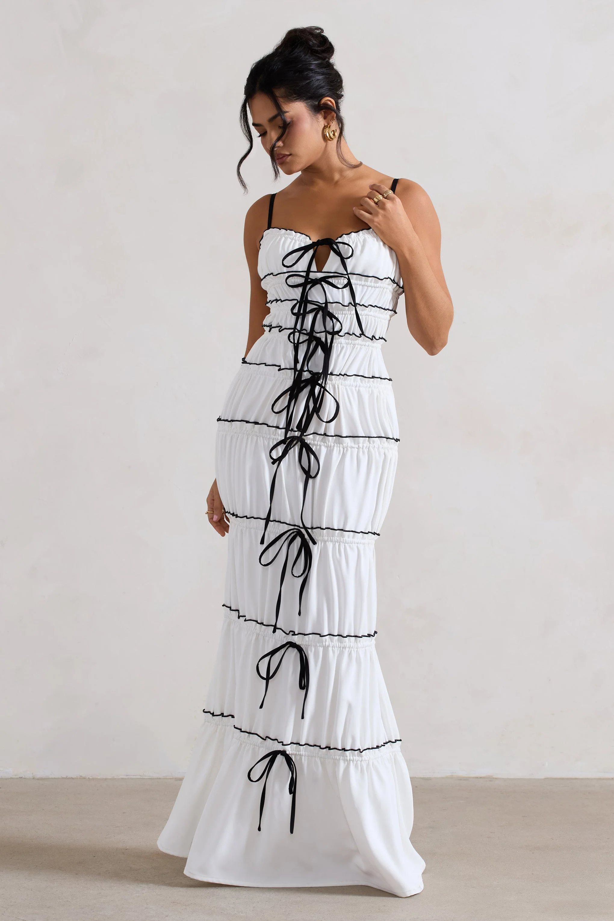 Summer Breeze | White Strappy Gathered Tiered Maxi Dress - Image 19