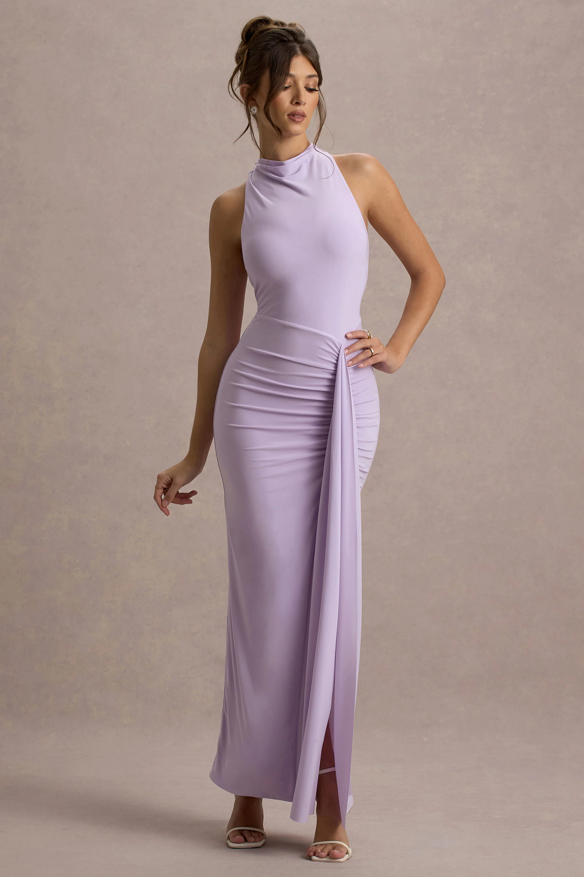 Sunflower | Lilac Ruched High-Neck Split Maxi Dress - Image 5