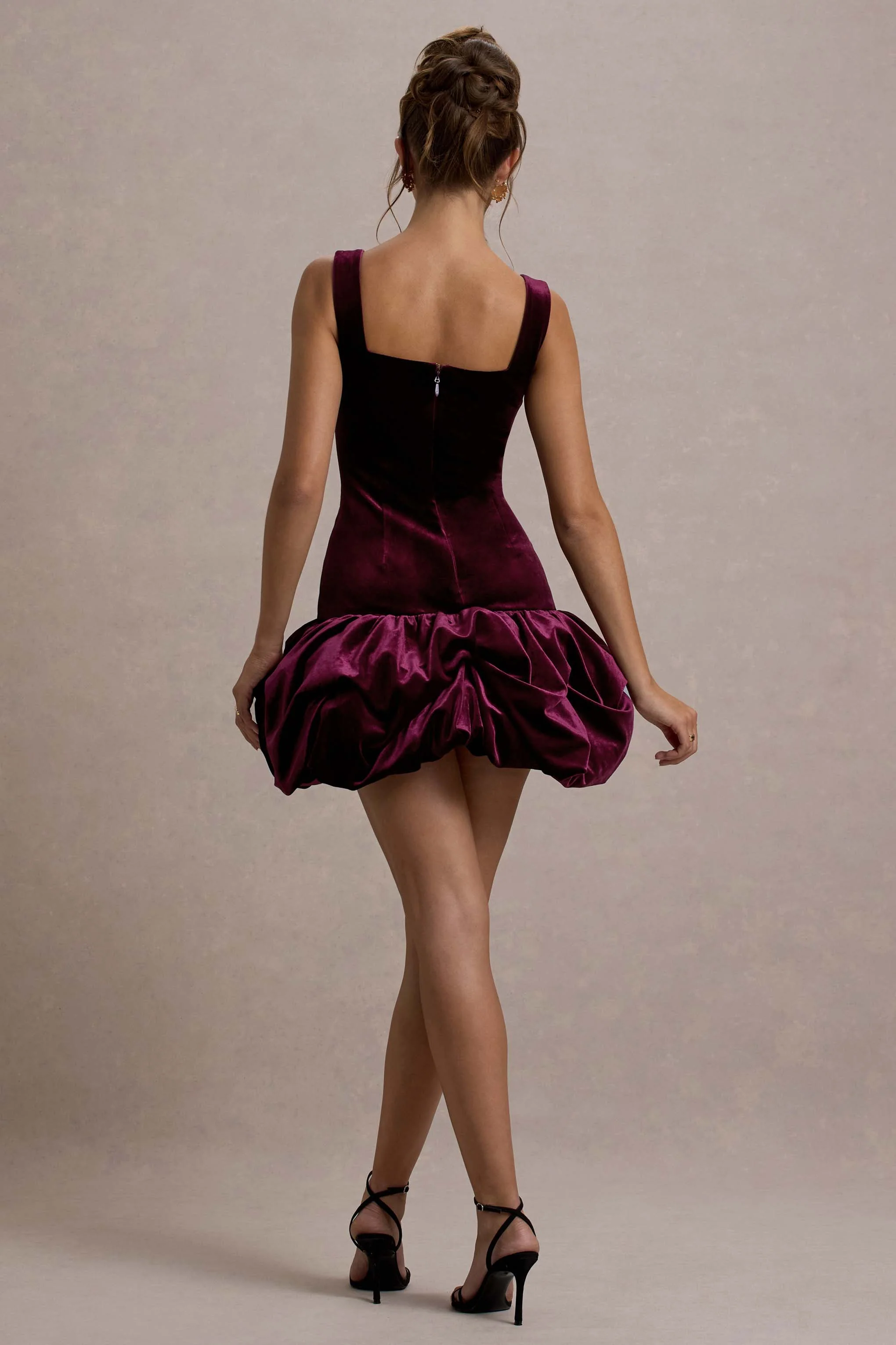 Sutton | Port Velvet Square-Neck Ruffle-Hem Mini Dress - Image 2