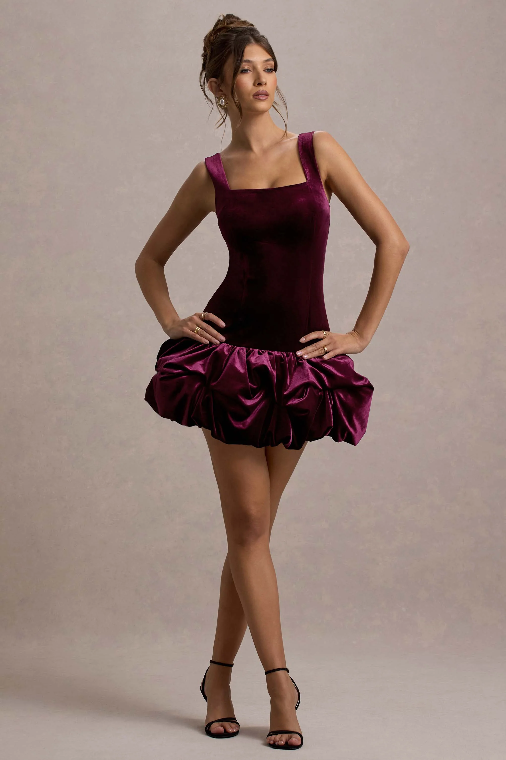 Sutton | Port Velvet Square-Neck Ruffle-Hem Mini Dress - Image 6