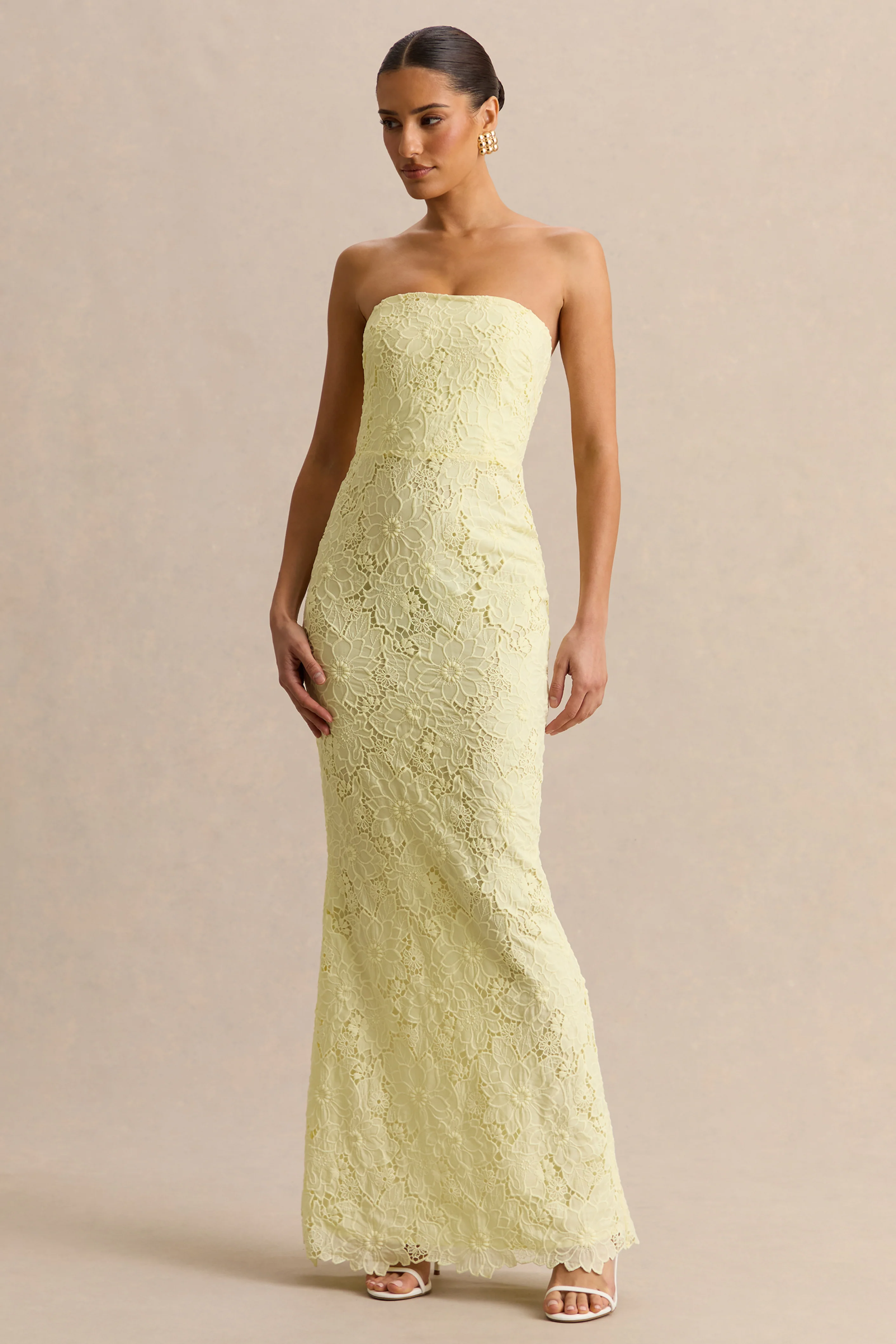 Suzie | Lemon Lace Bandeau Maxi Dress - Image 4