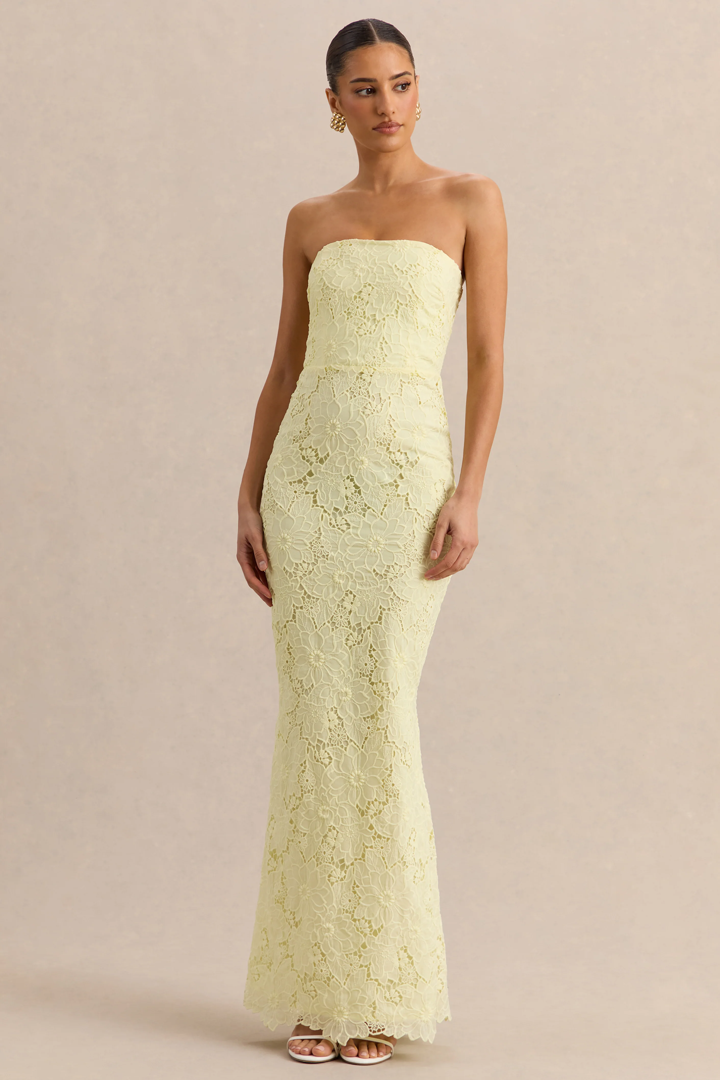 Suzie | Lemon Lace Bandeau Maxi Dress - Image 5