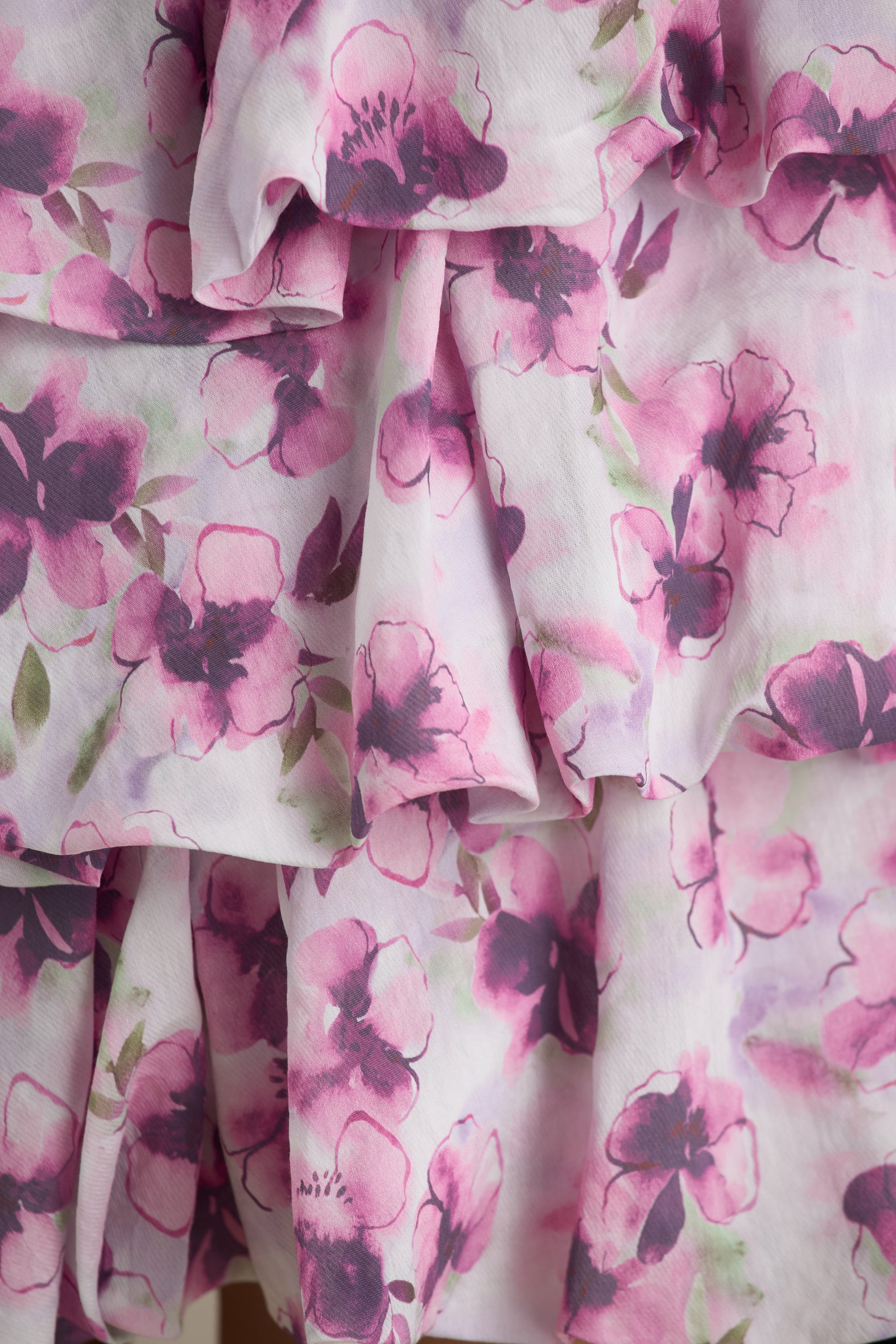 Swirl | Cream Floral Print Bandeau Puffball Mini Dress With Ruffle Detail - Image 6